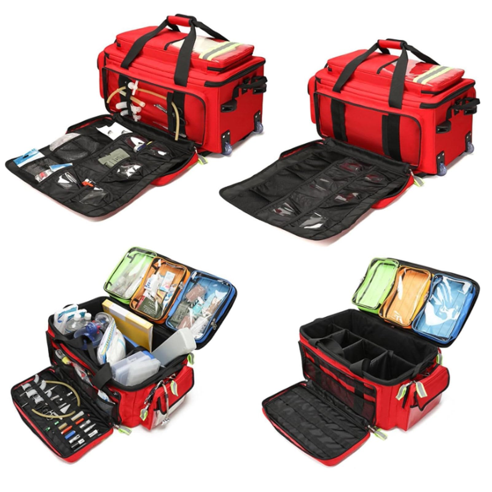 Borsa per kit di primo soccorso e attrezzature mediche con trolley rimovibile; borsa con ruote per infermieri e kit di emergenza, ideale per escursionismo, backpacking, campeggio e viaggi Red-66cm