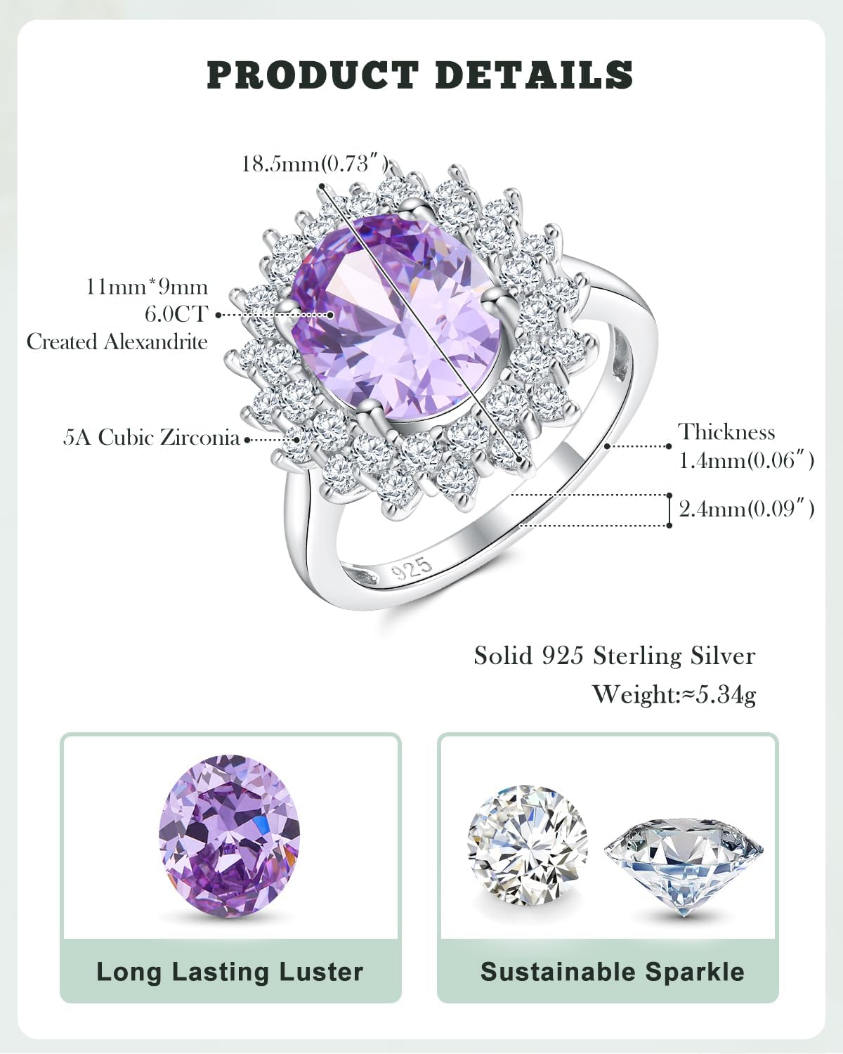 925 Sterling Silver Oval Gemstone Engagement Ring 12 Month Birthstone Halo Rings for Women Size 6 to 10 Cocktail Anniversary Jewelry