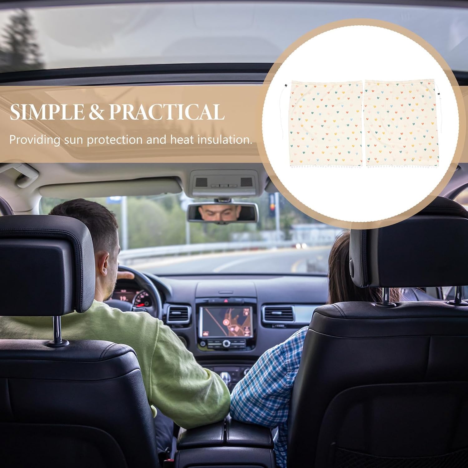 VALICLUD Car Window Curtain for Car Windows and Windshield Suction Cup Design, Cotton Yarn Material Sunshade for Privacy and UV Protection, for Road Trips and Family Travel