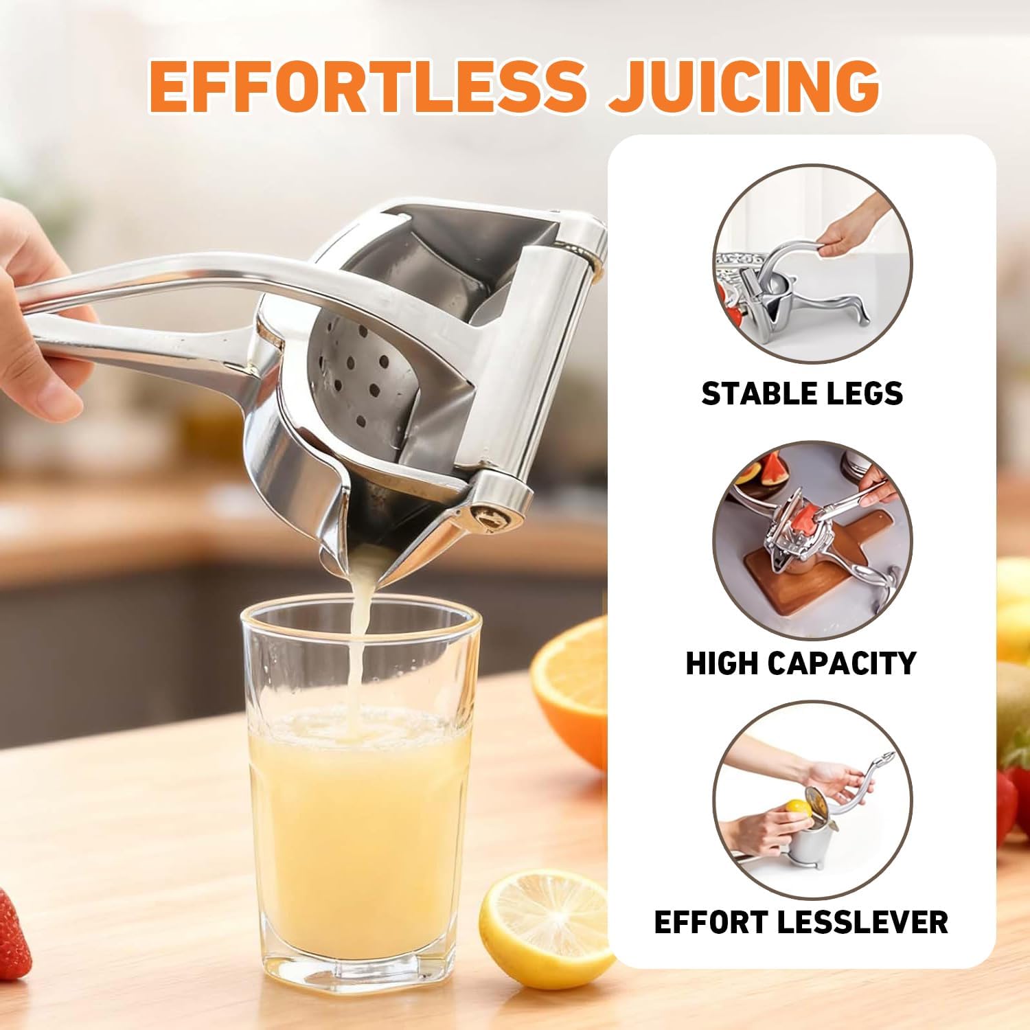 Fresh Fruit Juice Extractor, 2026 New Upgraded Hand Juicer Squeezer Lemon Juicer Manual Hand Press with Ergonomic Grip, Easy to Use and Clean for Orange Citrus Pomegranate Lime Grapefruit(1PC) (2PCS)