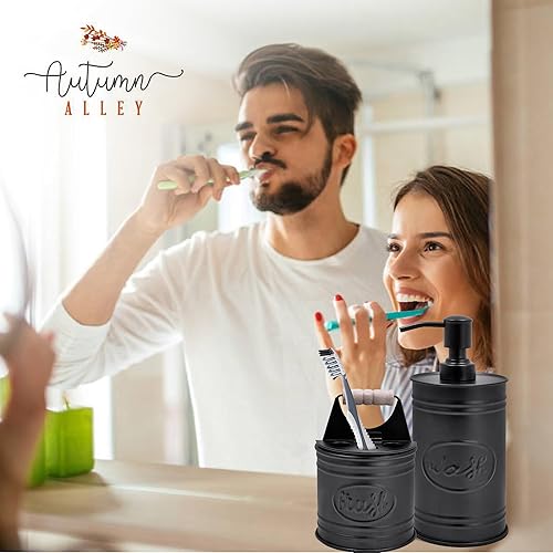 Miniatura 2 de Autumn Alley Juego de accesorios de baño rústicos, dispensador de jabón y soporte para cepillos de dientes, accesorios de baño occidentales,