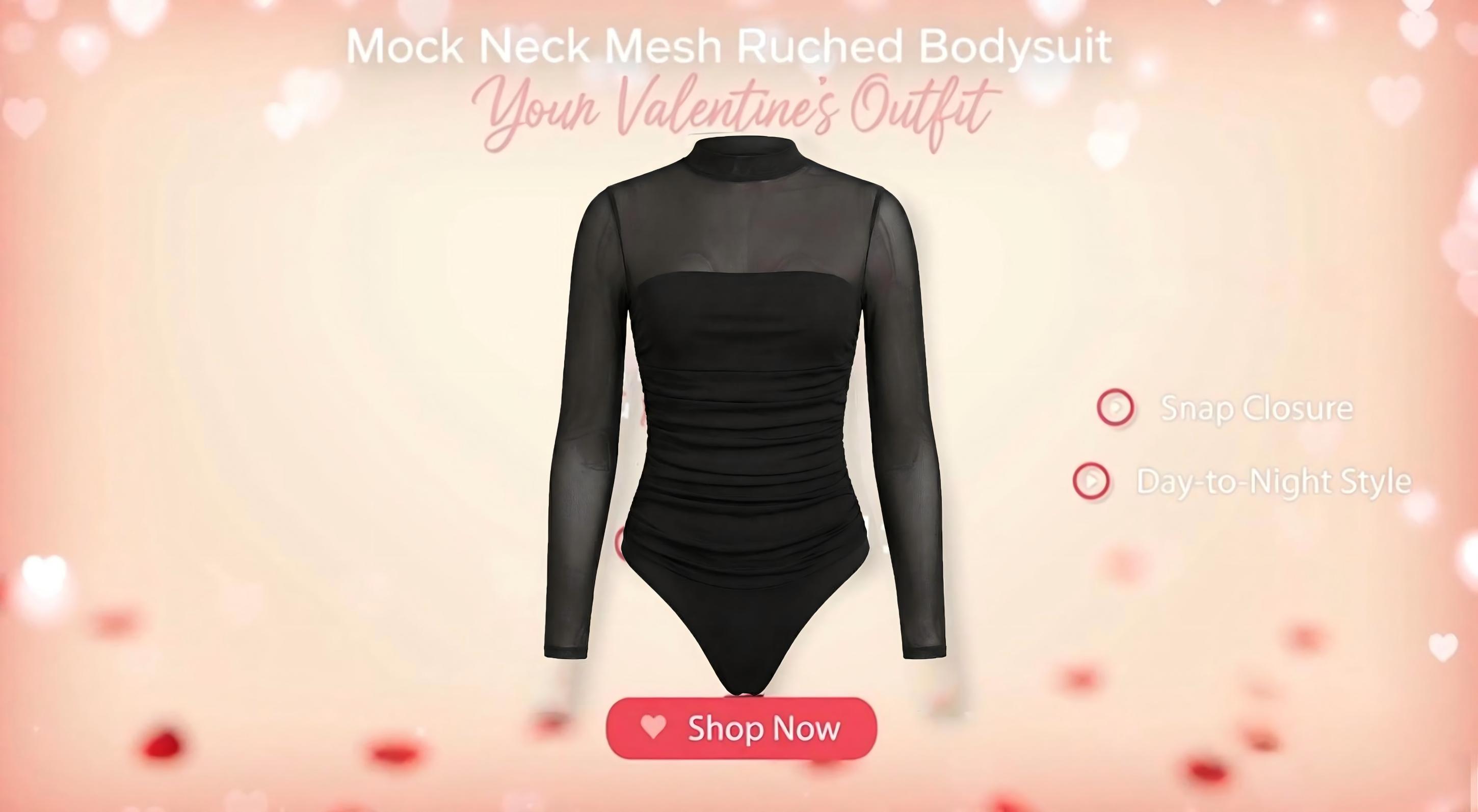 Kentysill Women's Turtleneck Long Sleeve Bodysuit Mesh Double