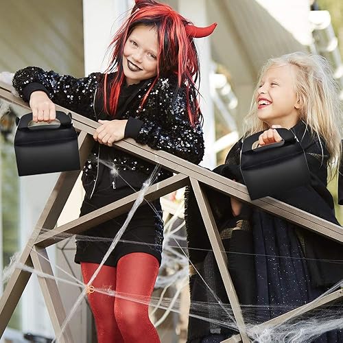 Miniatura 6 de ArtCreativity Cajas negras para dulces, galletas y recuerdos de fiesta, paquete de 12 cajas de galletas, bonitas cajas de cartón con asas para