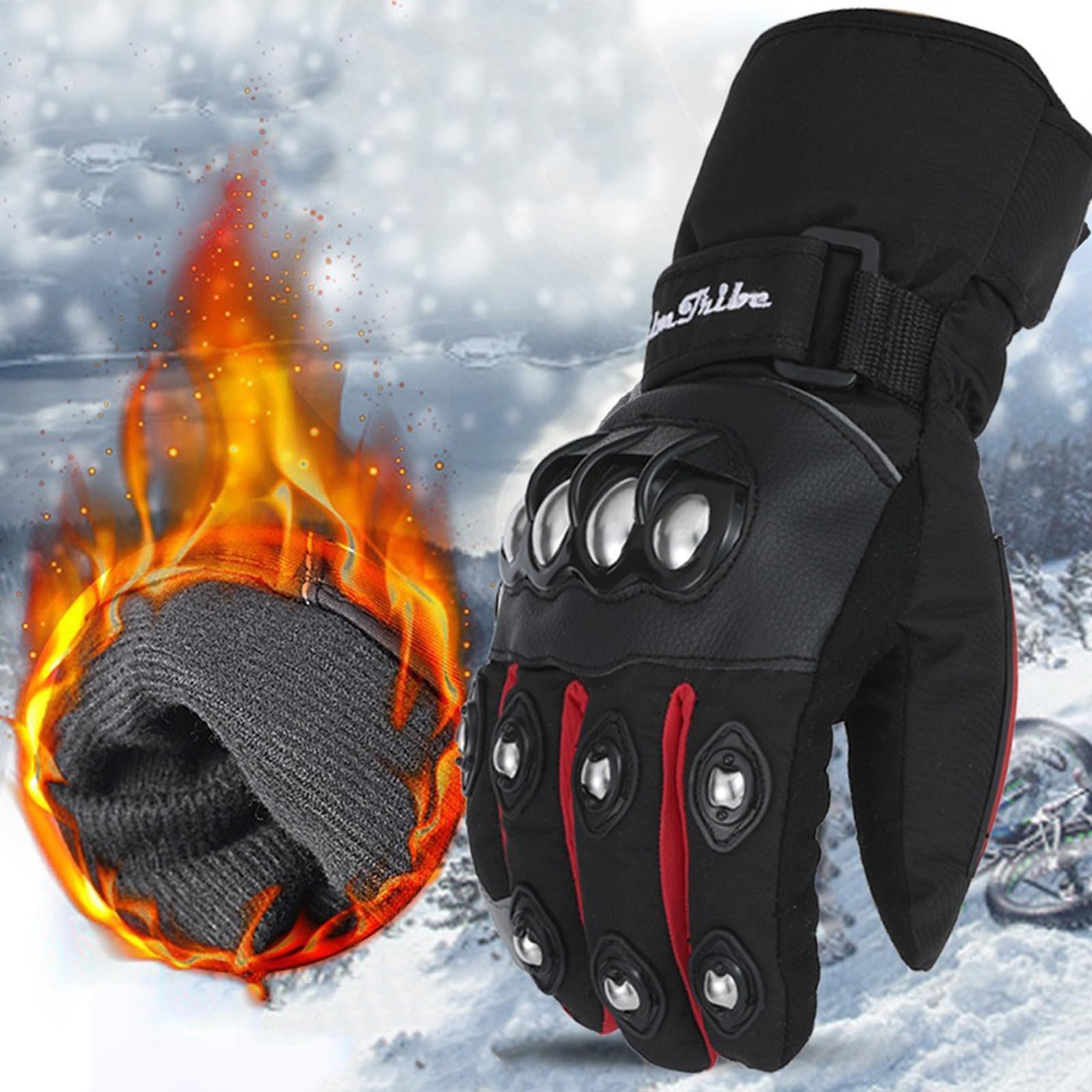 Gants de cyclisme thermiques en polaire pour ski, scooter, ski, snowboard, snowboard, moto et sports de plein air