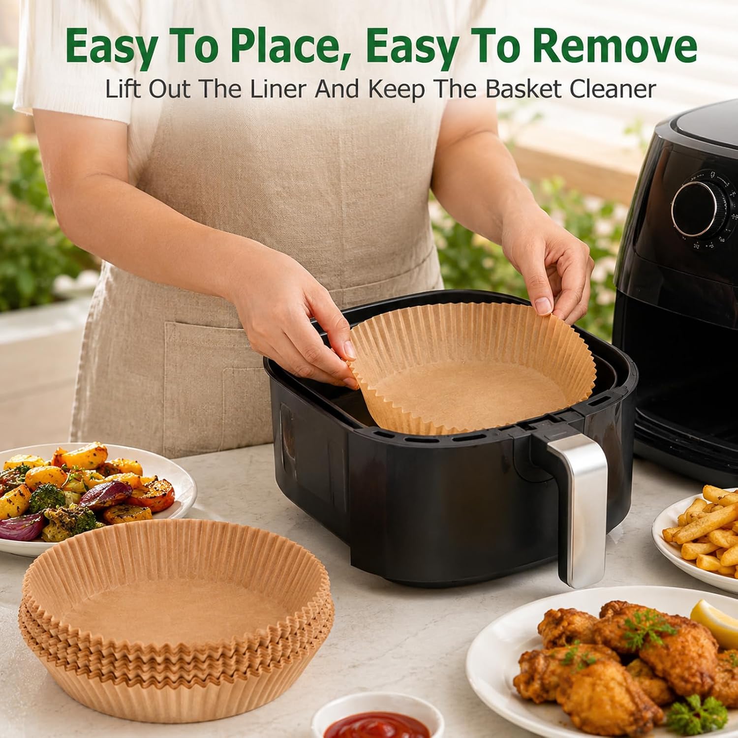 300PCS Air Fryer Liners Disposable, 8 Inch Universal Round Non-Stick Air Fryer Parchment Paper for 5-8 qt Basket, Unbleached Grease Resistant Liners for Baking and Roasting (6 Inch)