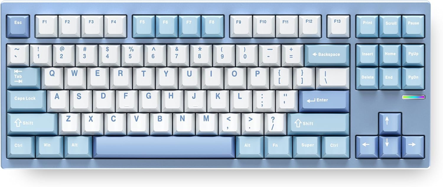 MCHOSE GX87 Mechanical Keyboard TKL CNC Aluminum, 80% Creamy Gaming Keyboard Wireless, Hot Swappable, RGB Backlit, USB-C/BT5.0/2.4Ghz 8000mAh Battery, QMK/VIA/Macro Support, Blue&White