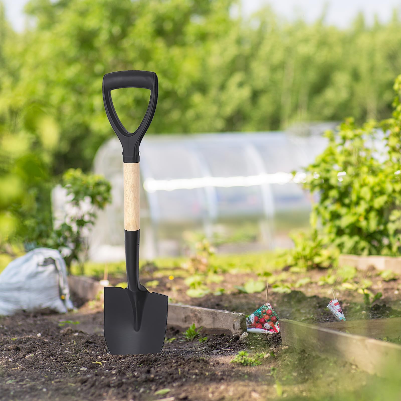 Nizirioo Vanga da giardino con manico in legno, D 68 cm, punta in acciaio, professionale per pavimenti duri (nero)