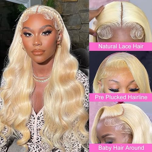 Miniatura 3 de Peluca rubia con encaje frontal 613, encaje frontal HD de 13 x 4, prearrancada con abuelitos y línea capilar natural, cabello humano de densidad del