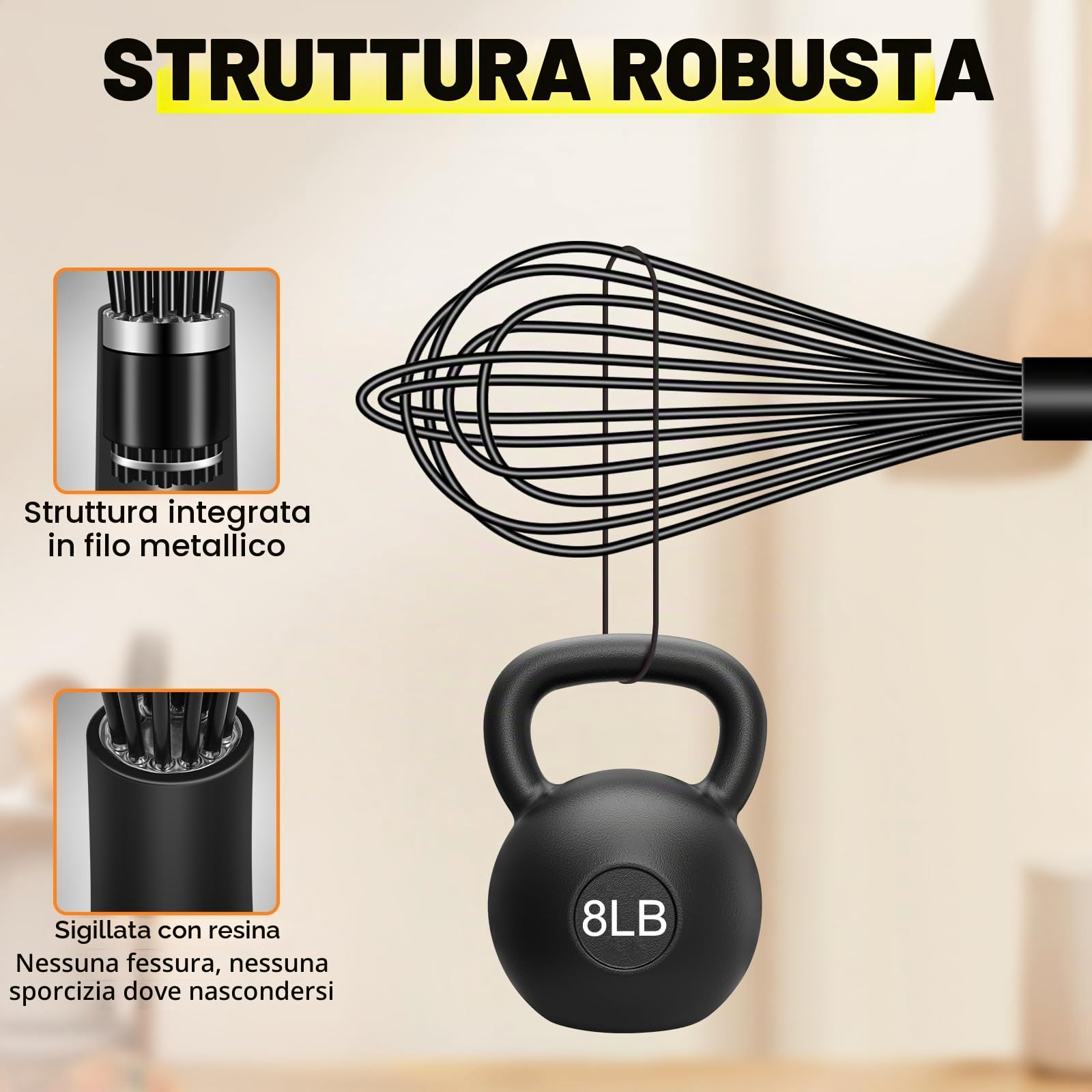 HOTEC Set di 4 fruste in silicone per cucinare fruste a palloncino per cucinare fruste per uova, con manico antiscivolo per pentole antiaderenti, perfette per cucinare, mescolare, sbattere e mescolare