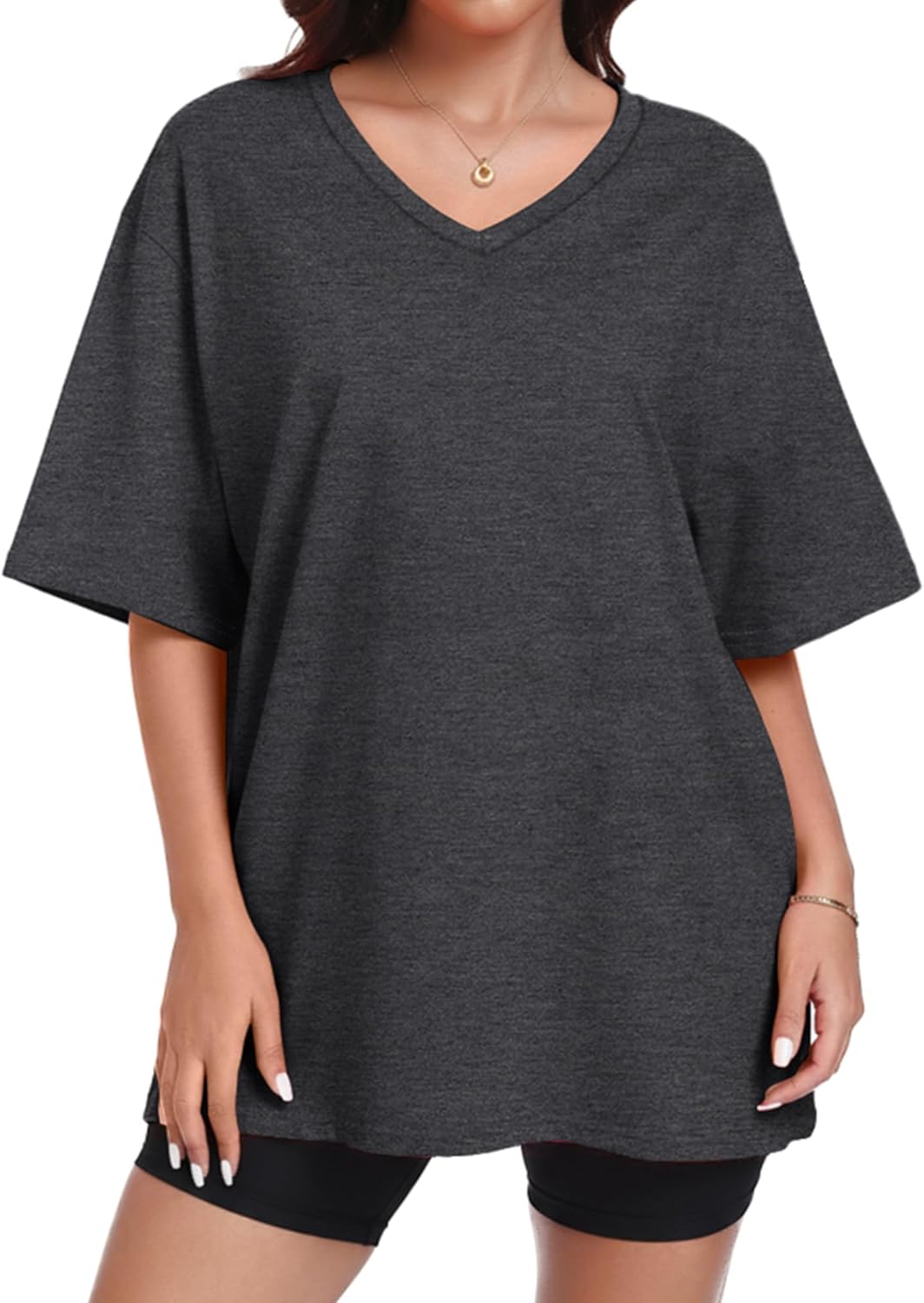 ADOREJOY Oversized Tshirts for Women V Neck Summer Graphic Tees Casual Short Sleeve Loose Tops - Image 4
