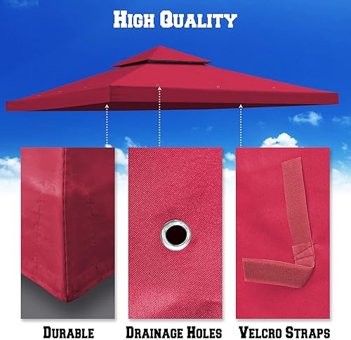 Miniatura 5 de BenefitUSA Toldo solo de 10 x 10 pies de repuesto para cenador de patio, cubierta de pabellón de doble nivel, color borgoña