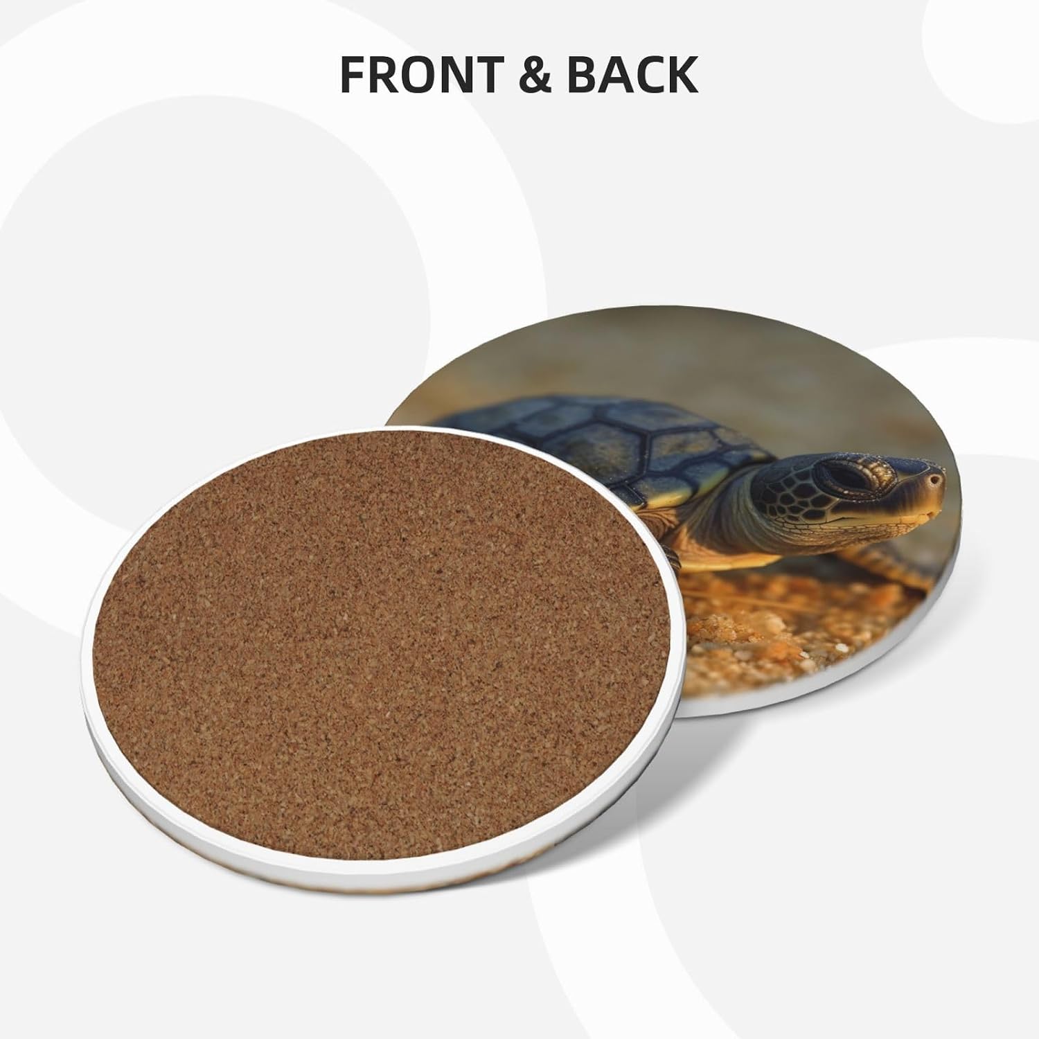 Baby Turtle Drink Coasters Set of 6 with Holder, Absorbent Ceramics Stone Coaster Modern Coffee Table Coasters Non-Slip Cup Mug Mat Round Shape Home Decor Housewarming Gifts image 2