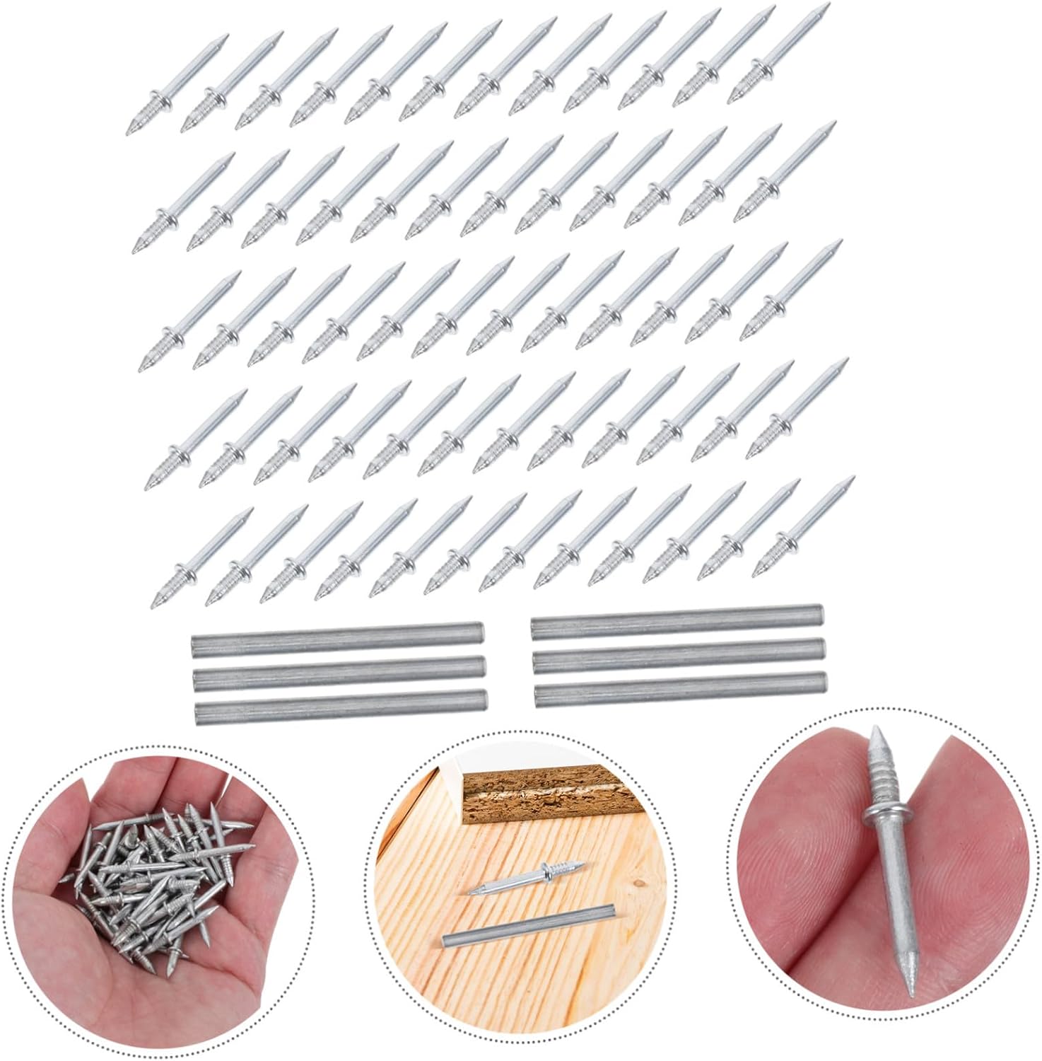 Double Head Skirting Seamless Nail 600pcs Carbon Steel Silver