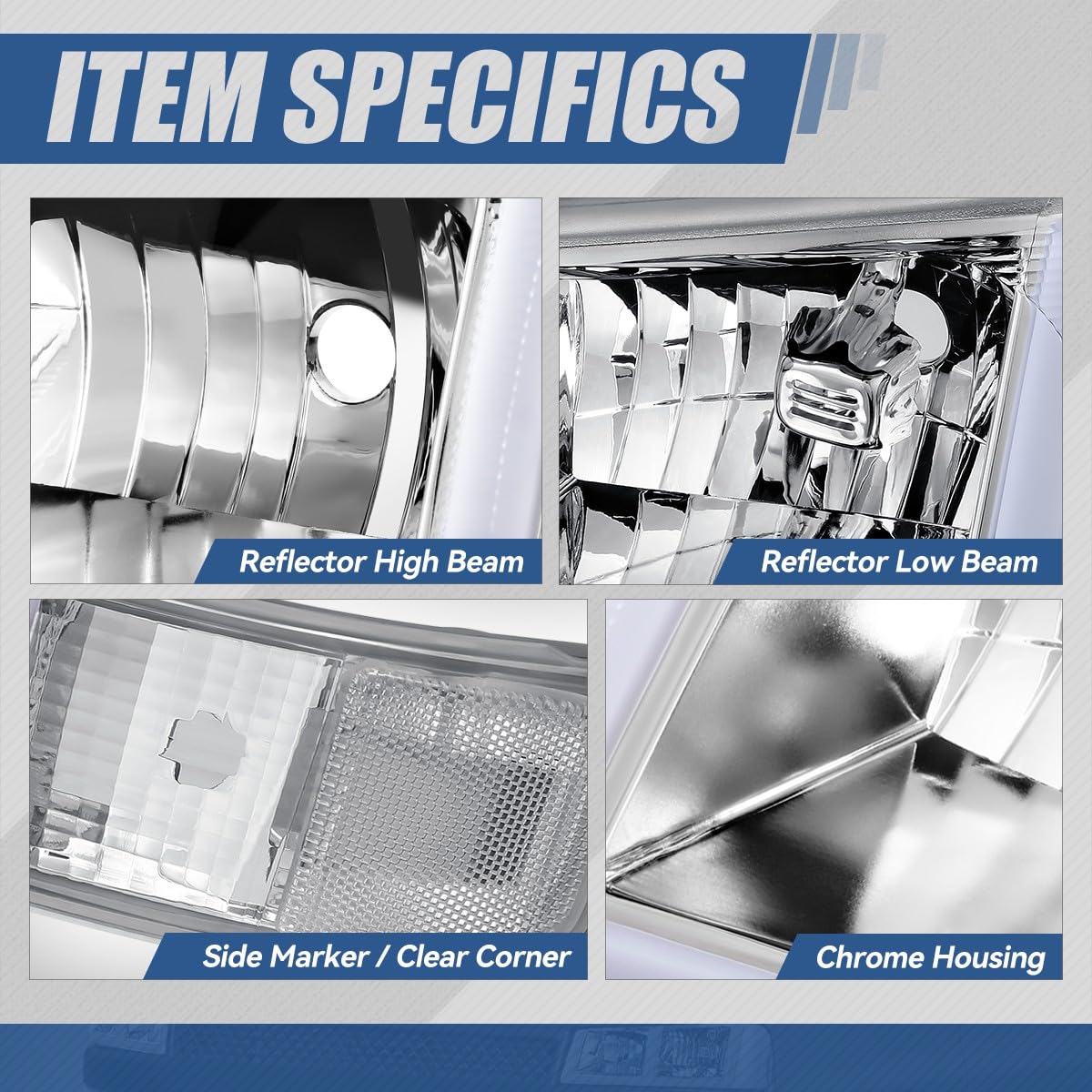 Auto Dynasty Headlights Assembly and Bumper Lamps Compatible with 2003-2024 Chevy Express GMC Savana 1500-4500, with Switchback E-LED DRL Running lights, Driver and Passenger Side, Chrome Housing