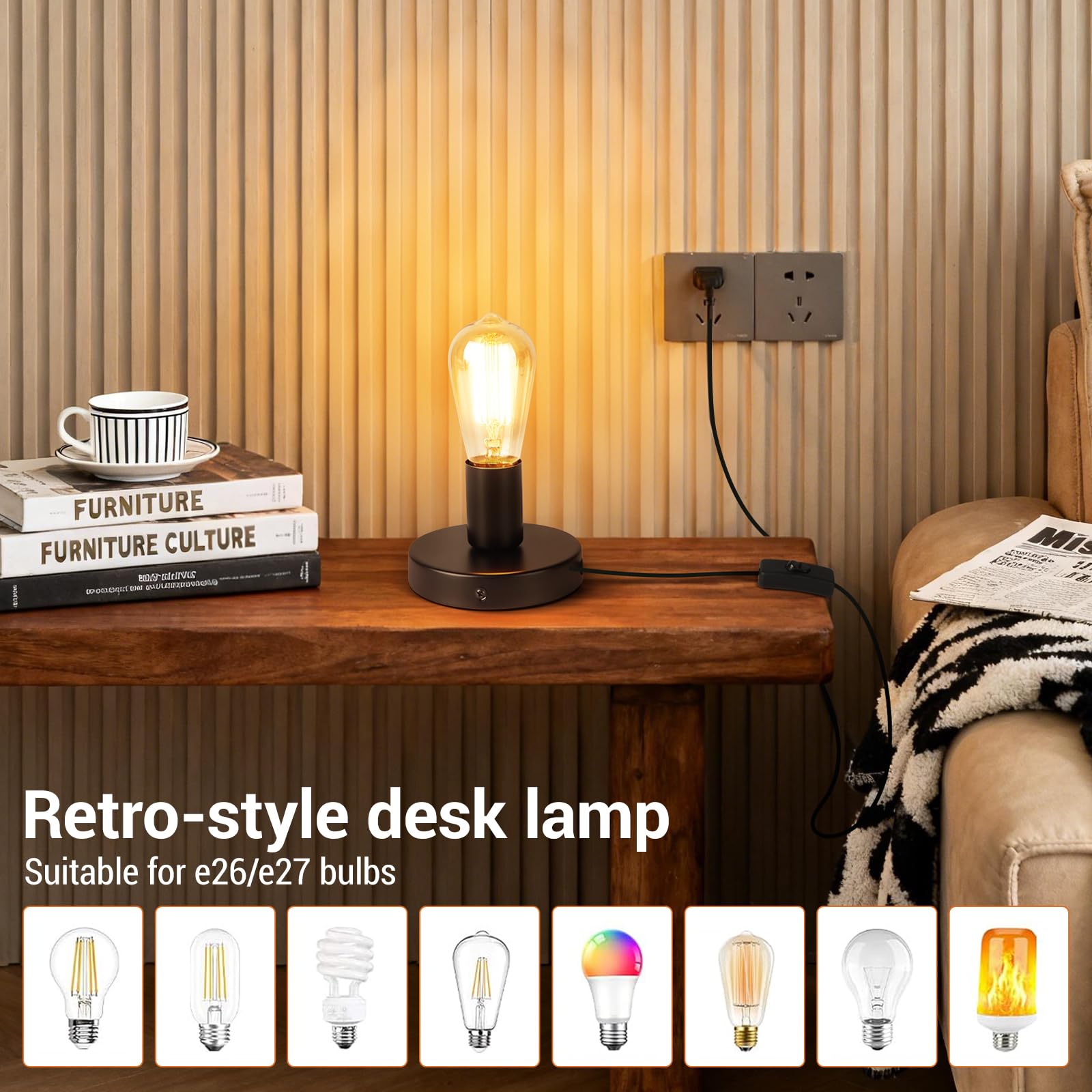 Black Table Lamp Base with Switch - E26/E27 -4