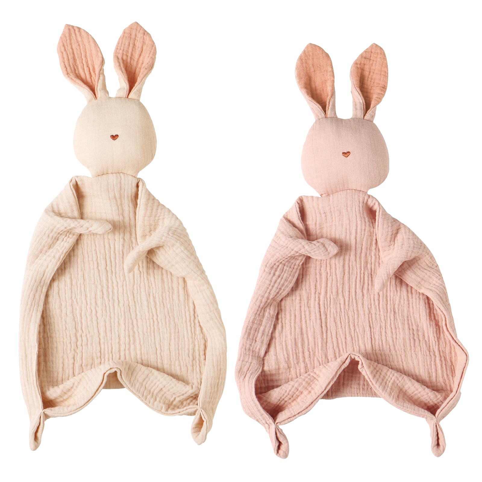 insular Bunny Lovey Blanket for Boys and Girls, Organic Cotton Muslin Security Blanket for Babies, Soft Breathable Lovie Soothing Towel for Newborn and Infant, Pink&amp;Khaki