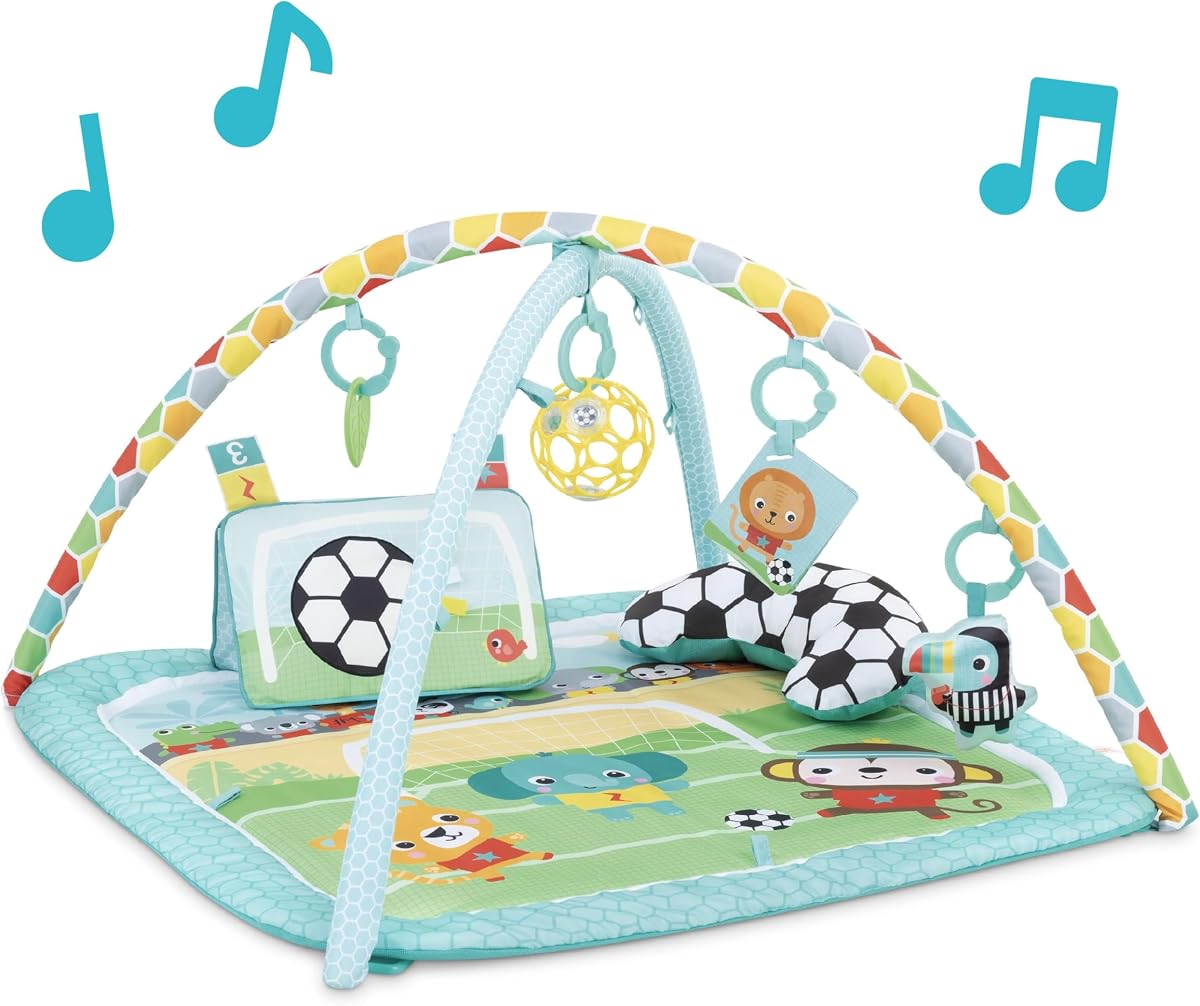 Grip & Kick Oball Activity Gym, Soccer Theme with Easy-Grasp Baby Toys, Baby Play Gym, Kick Pad with Activated Lights & Tummy Time Pillow, Unisex, Newborn+