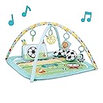 Bright Starts Grip & Kick Oball Activity Gym, Soccer Theme with Easy-Grasp Baby Toys, Baby Play Gym, Kick Pad with Activated Lights & Tummy Time Pillow, Unisex, Newborn+