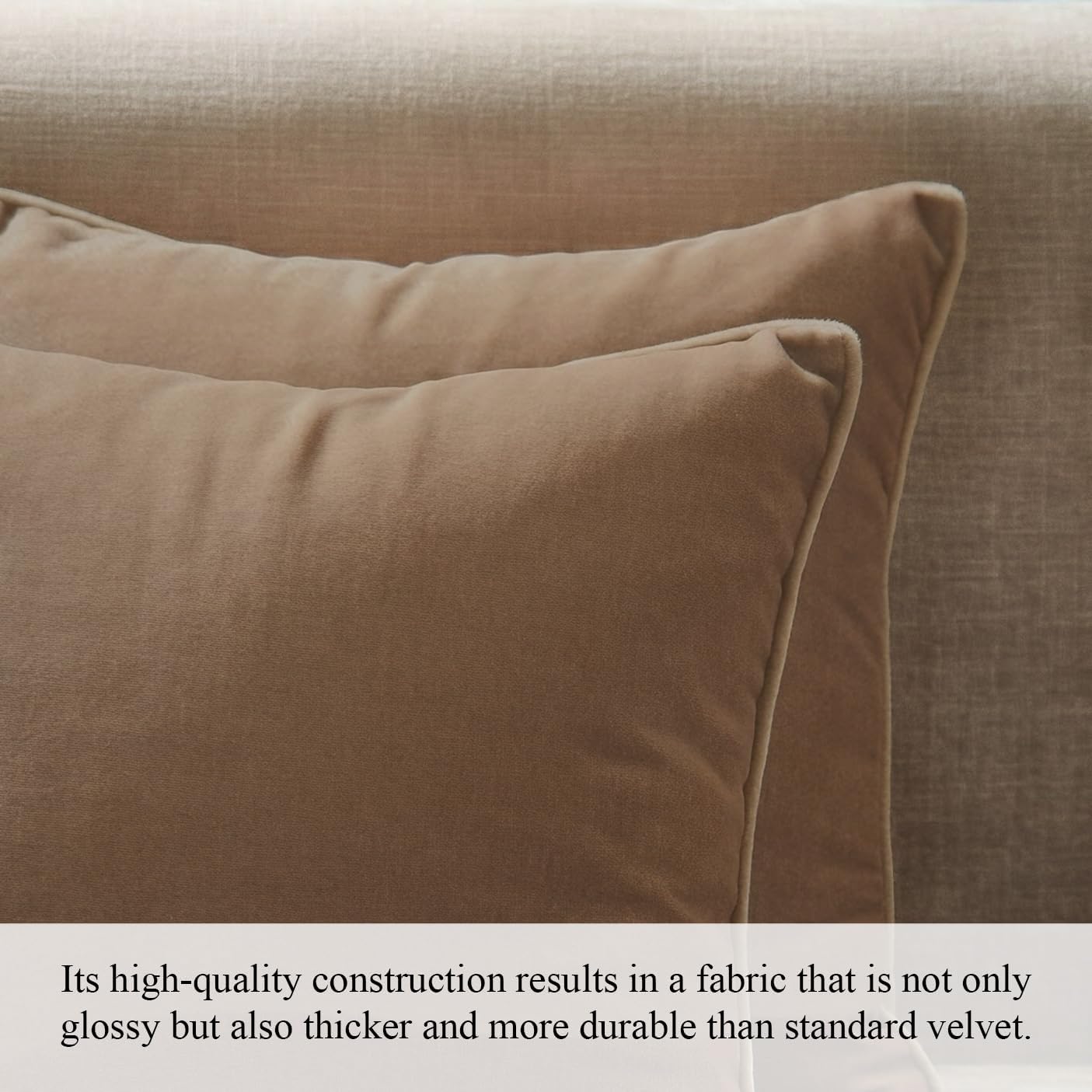 A1HC Set of 2 Luxurious Fine Soft Velvet Throw Pillow Covers Only, for Sofas, Beds, Vibrant Colors and Hidden Zipper. Enhance Your Living Space with Decorative Couch Pillow 20"x20", Tan