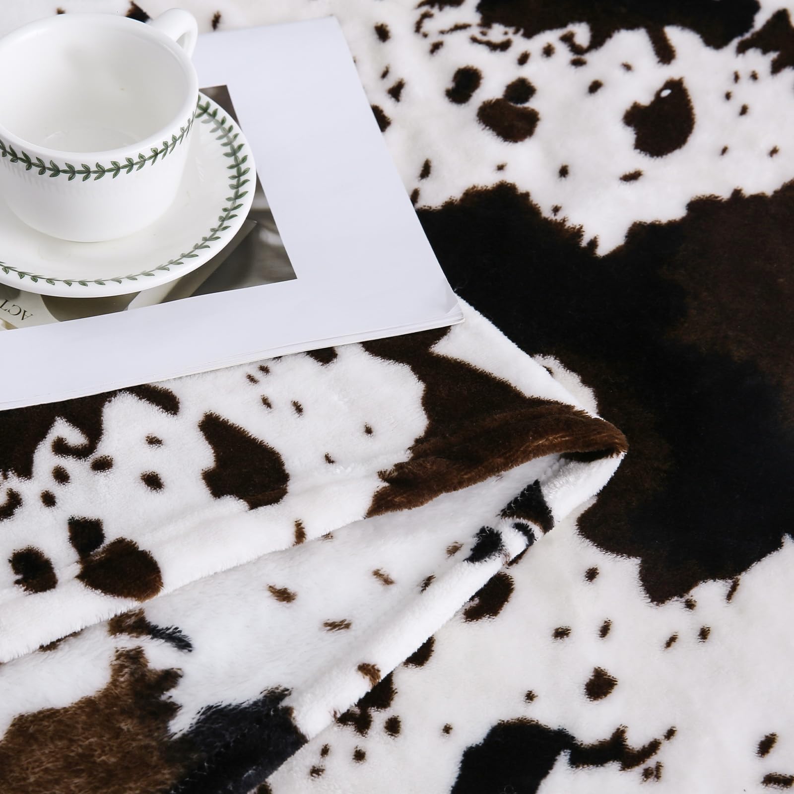 PiccoCasa Coperta In Pile Di Flanella Con Stampa Mucca - 300 G/m² - 129,5x149,9 Cm - Marrone