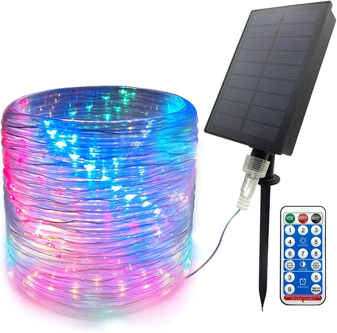 GLPE Solar Rope Lights Outdoor Waterproof LED, 66ft 200 LEDs Fairy Lights Solar