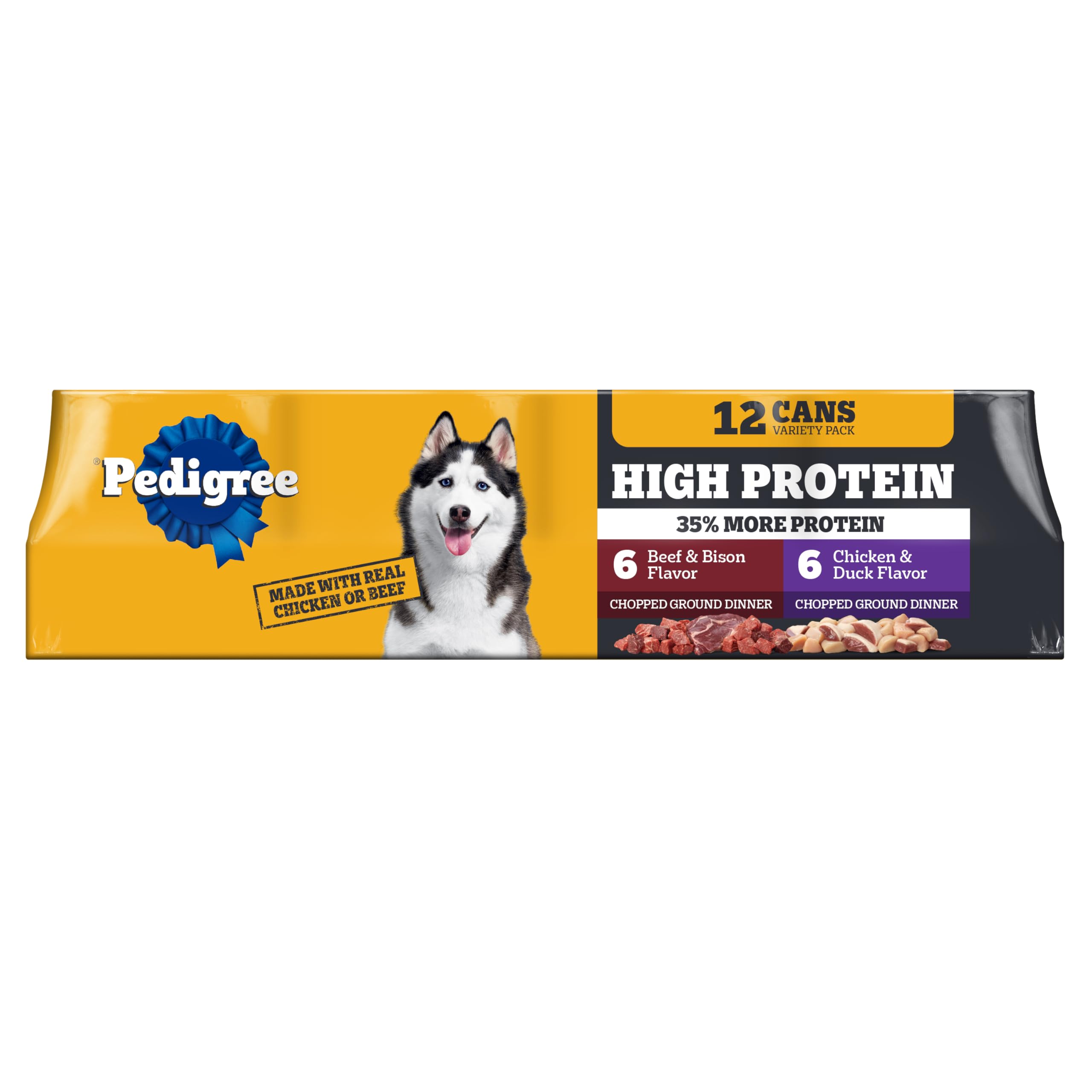Pedigree High Protein Wet Dog Food Chicken Duck & Beef Bison Flavor Variety Pack 13.2 oz. Cans 12 Count