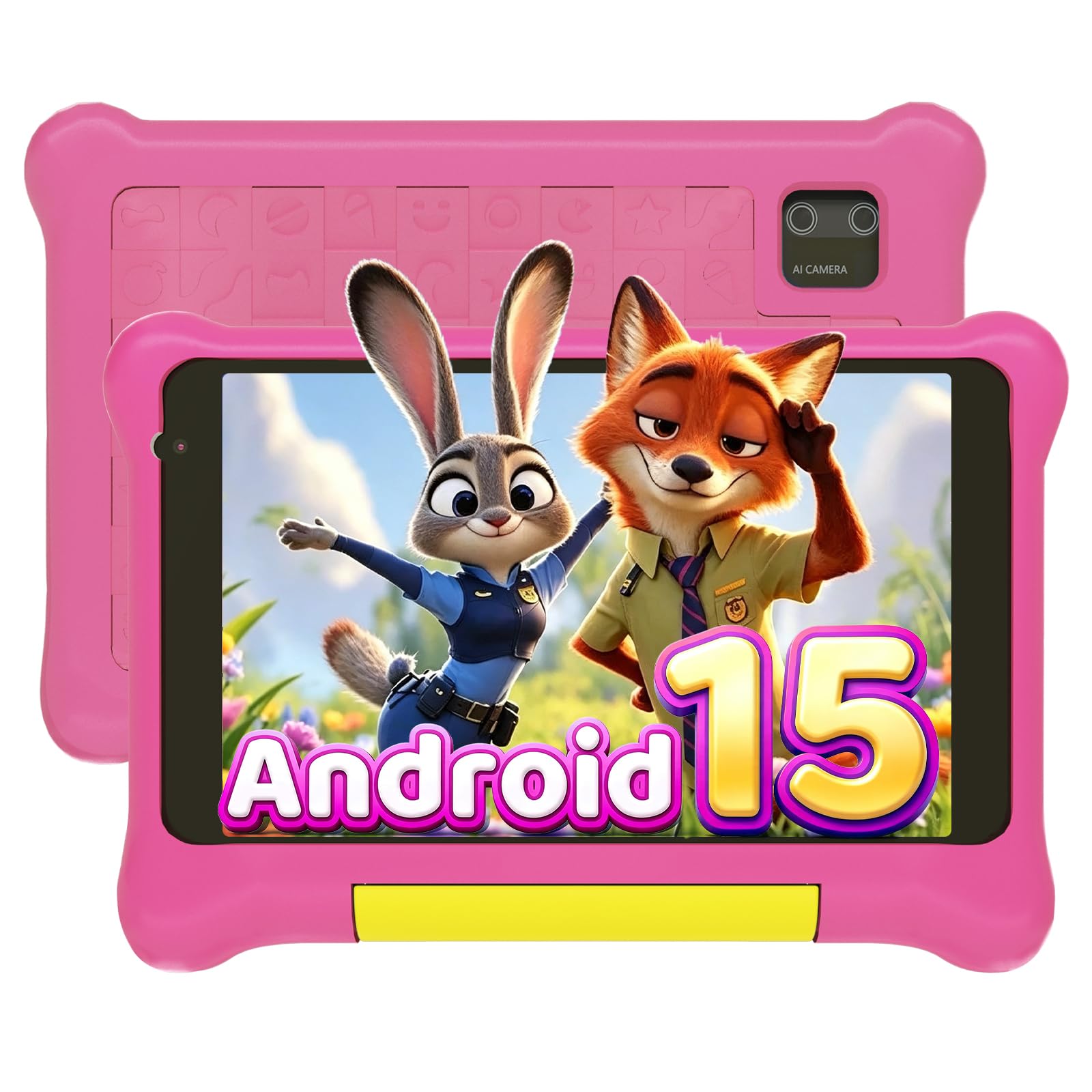 Laptok Kids Tablet 7 Inch, Android 15 Tablet for Kids with 24GB+32GB+1TB Expand, GMS Certified, Fast Charging, Dual Camera, 2800mAh, WiFi 6, BT 5.4, Widevine L1,Tablet with Protective Case, Pink