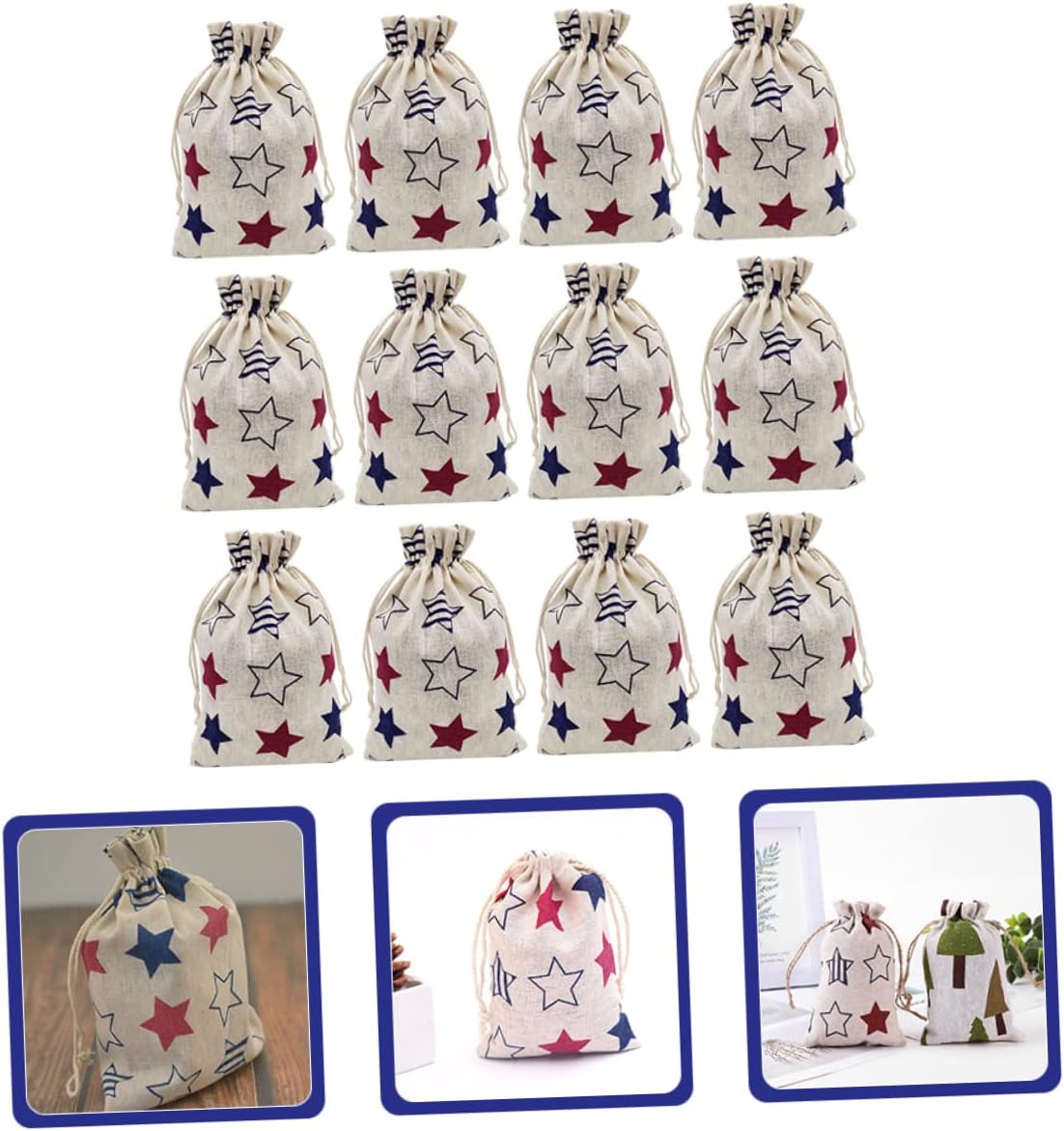 COOPHYA 12pcs Patriotic Drawstring Bags American Flag Star Print present Bags for Independence Day Memorial Day for Candy Cookies Jewelry Party Favors