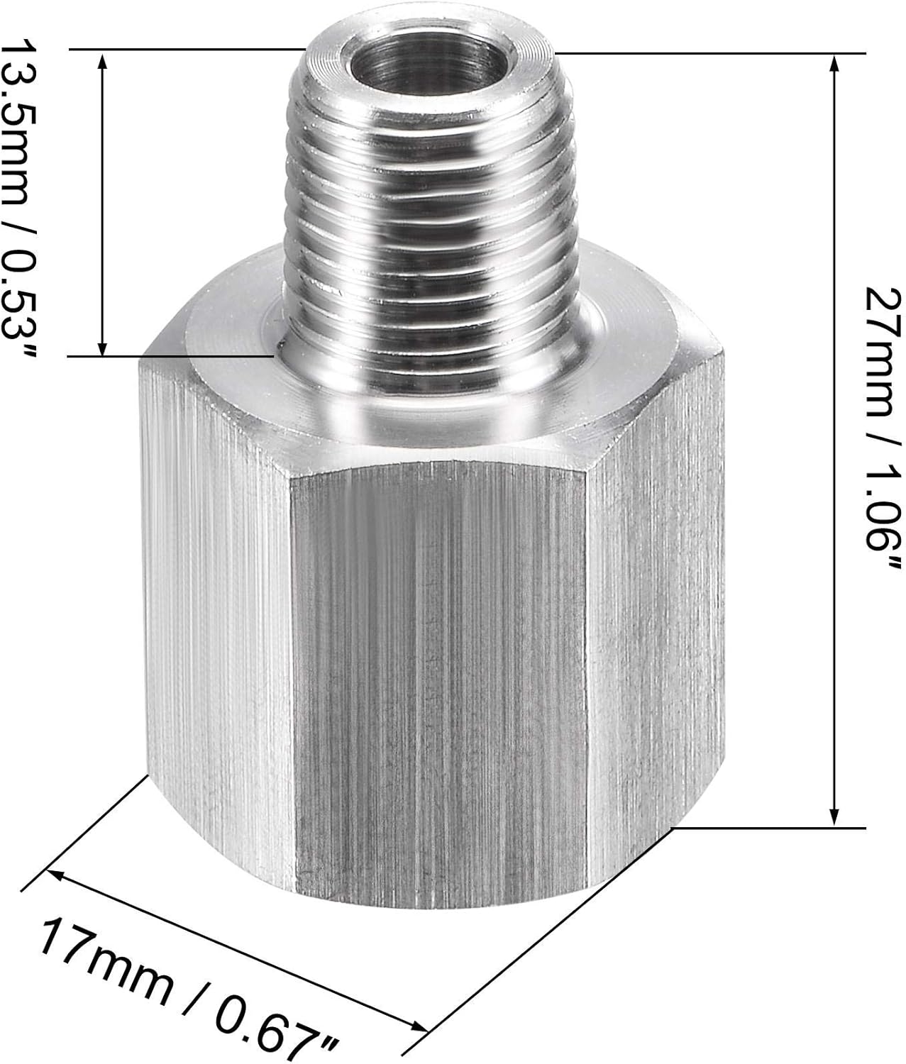 sourcing map Pipe Fitting Reducer Adapter 1/8" NPT Male x 1/4" NPT Female for Water Oil Air Pressure Gauge Temp Sensor Stainless Steel - Image 3