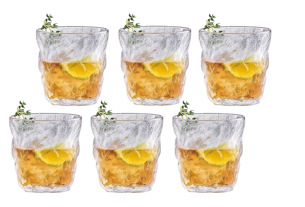 Glass Whiskey Glacier Cup, Frosted Wine Glass Water Cup, Colored Crystal Coffee Mug Beer Glasses for Home Office &Bar Scotch, Cocktails Juice Drinking (Small, 4) (300 ml)