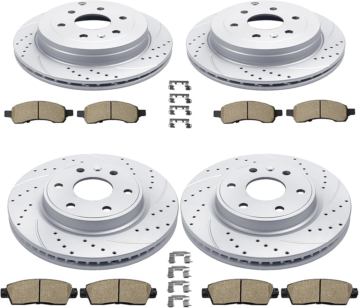 Front(12.80") and Rear(13.03") Brake Kit for Chevy Traverse Buick Enclave GMC Acadia Limited Saturn Outlook Drilled & Slotted Disc Brake Rotors Ceramic Brakes Pads