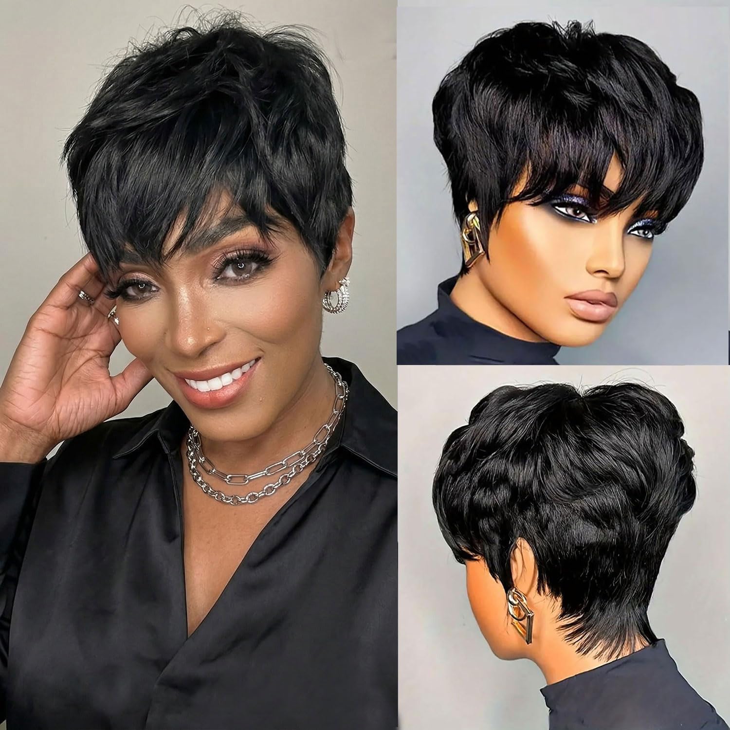 Pixie Cut Wig Human Hair for Black Women Short Pixie Cut Wigs Human Hair Wear and Go Glueless Pixie Wig Short Straight Full Machine Made Layered for Daily Use