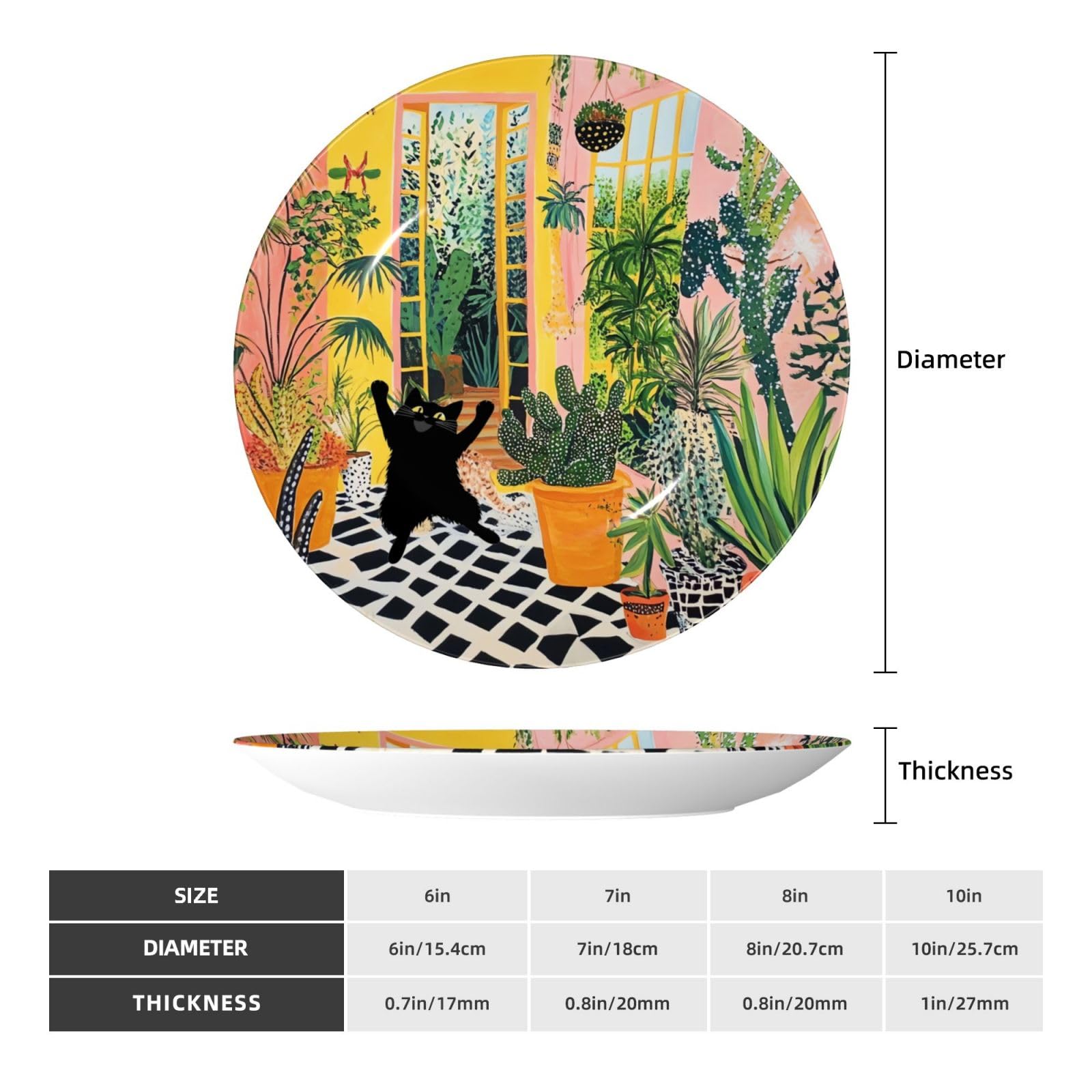 YZILDP Cats Painting Ceramic Plate with Display Stand,8 in,Farmhouse Decorative Plates Cacti Garden Cat Wall Hanging Ceramic Craft for Kitchen Dining Room Home Decor