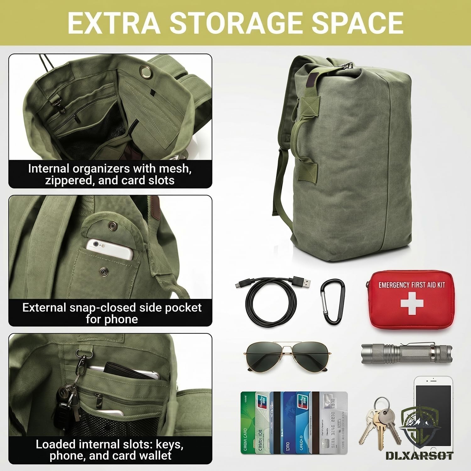 Military Tactical Backpack Large Capacity Travel Climbing Bag Duffel Bag Top Load Double Strap Canvas Backpack