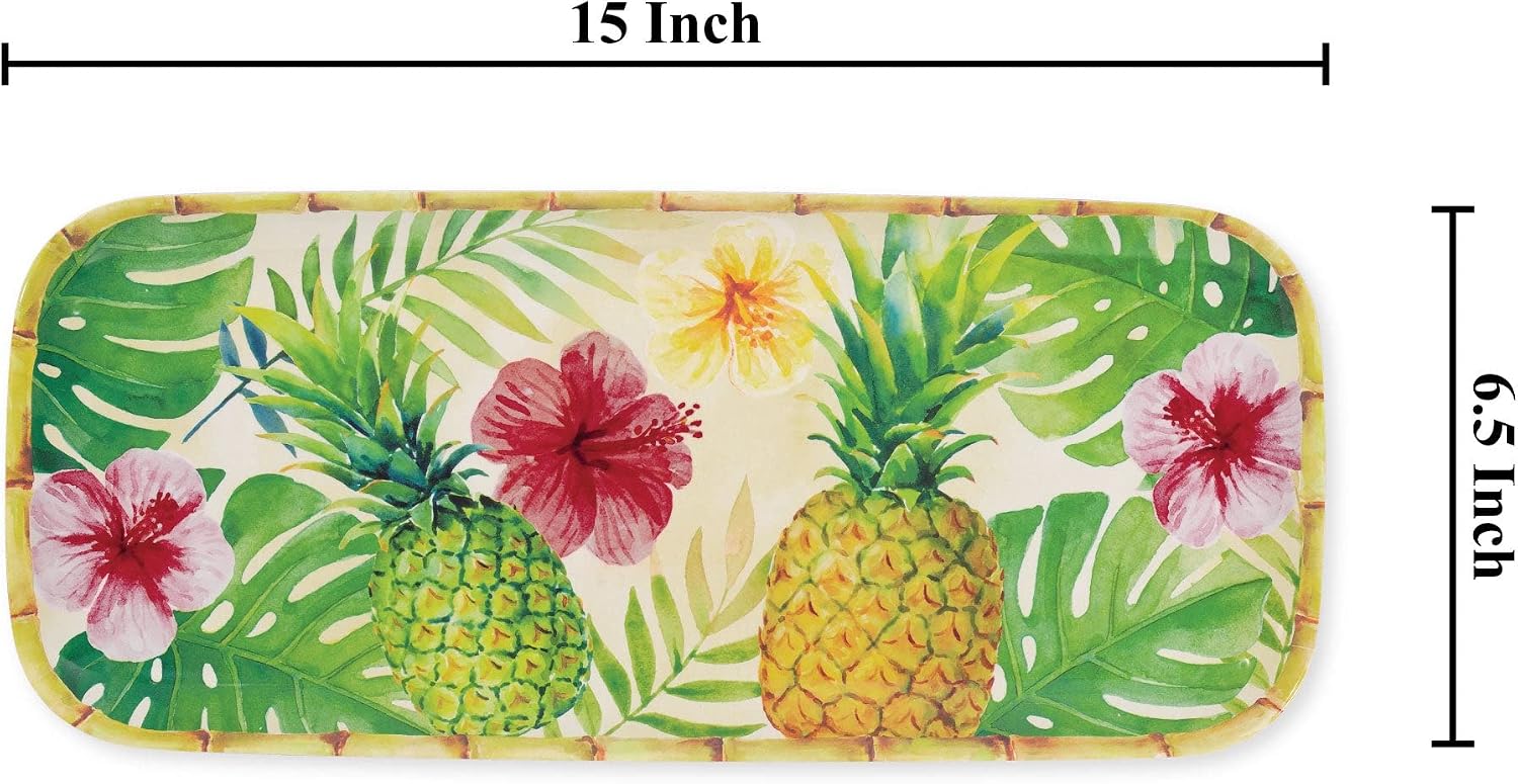 UP Tropical Pineapple Melamine Serving Tray, 15 x 6.5 Inch Rectangular Serving Platter, BPA Free Food Tray for Party Entertaining
