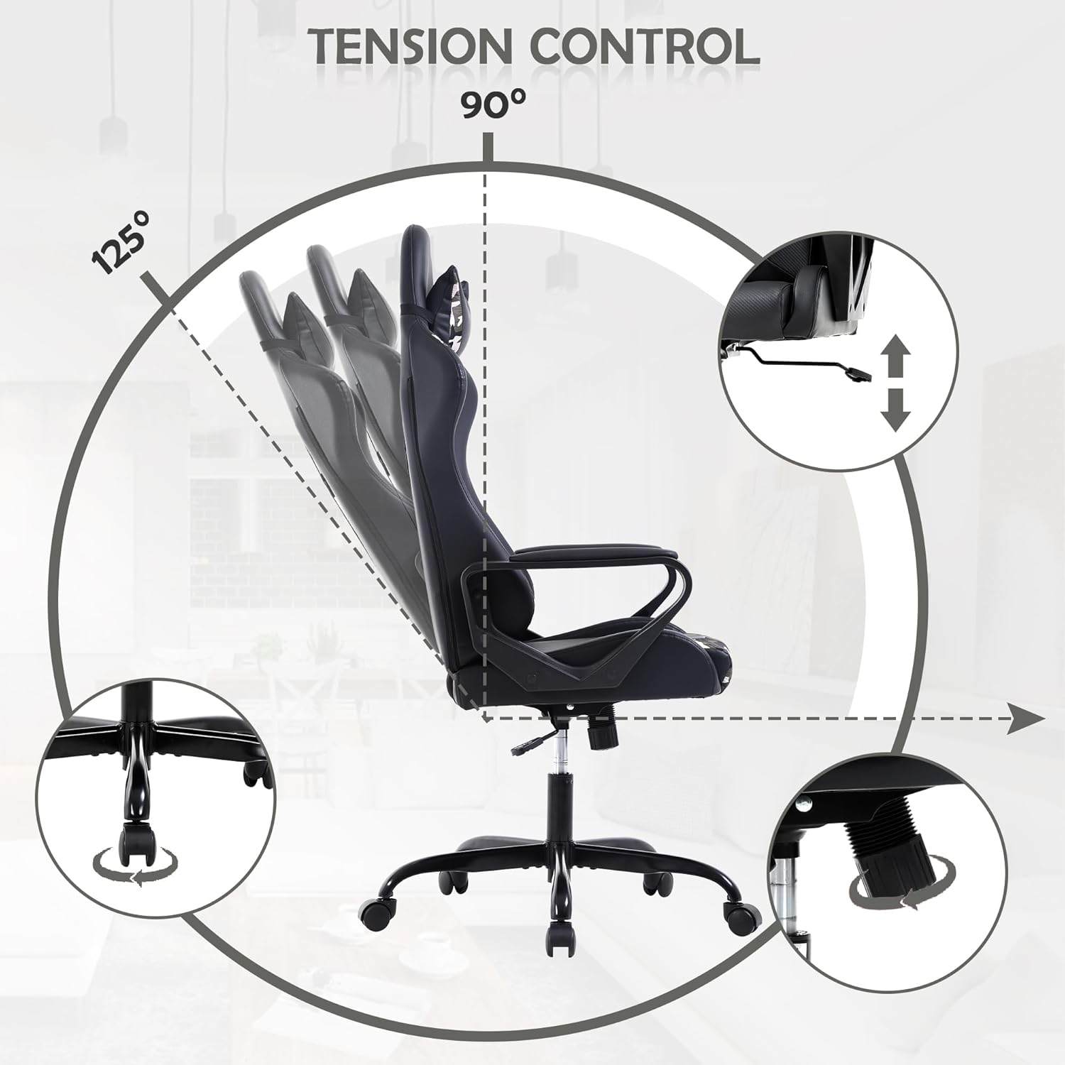 Video Game Chair Gaming Chair Computer High Back Office Desk Chair with Lumbar Support Adjustable Swivel Reclining Rolling PU Leather Game Chairs (Camo)