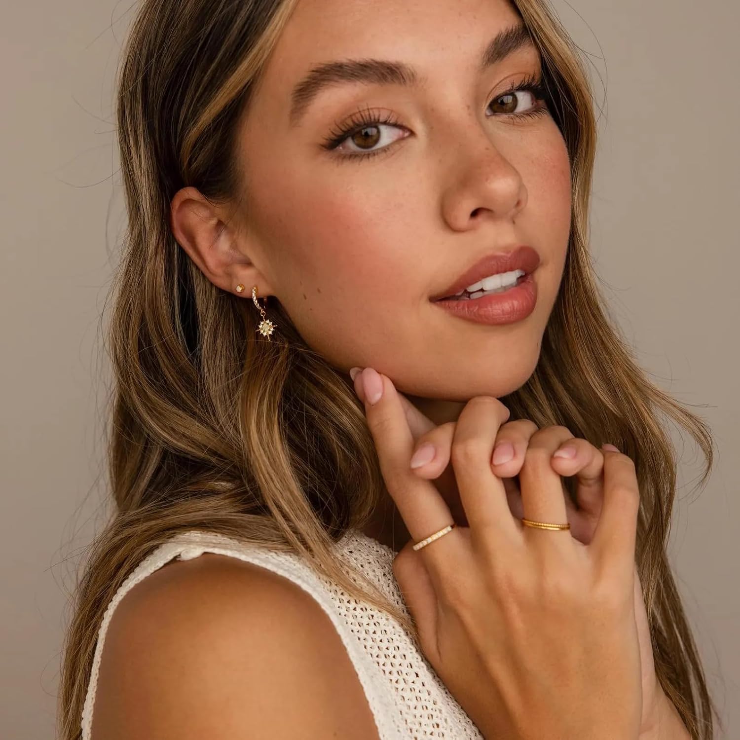 CAITLYNMINIMALIST 18K Gold Plated Sterling Silver Dainty CZ Birthstone Round Tiny Gemstone Flatback Stud Earrings for Women