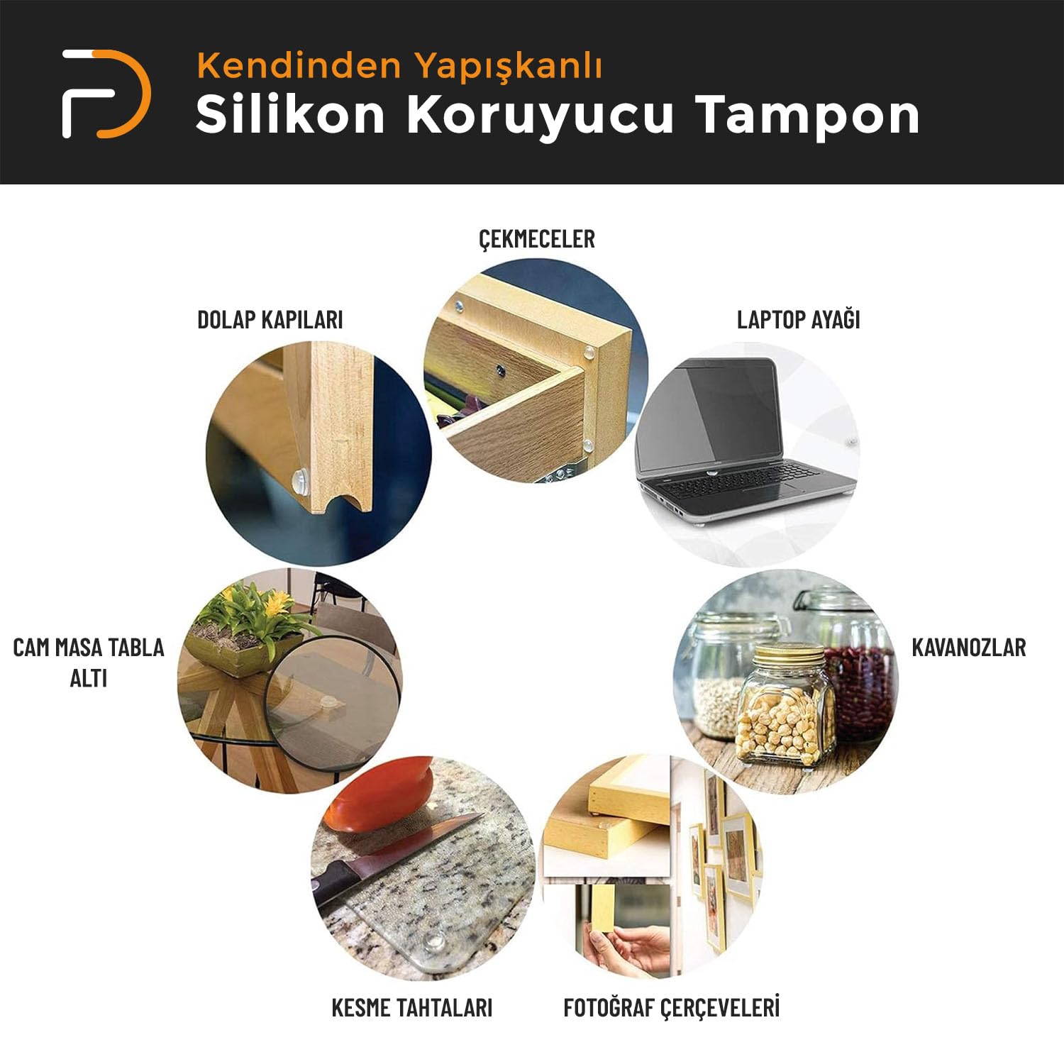Furndiy Şeffaf 72 Parça Kendinden Yapışkanlı Ses Kesici - Cam Masa Pabucu - Çekmece ve Dolap kapısı için Yumuşak Kapanma Tamponu - Mobilya koruyucu - Üçlü paket