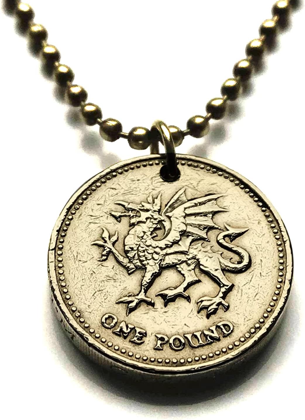 2000 Wales United Kingdom 1 Pound coin pendant necklace jewelry Welsh Dragon Cardiff Swansea Newport Wrexham Barry Neath Cwmbran Bridgend Llanelli Merthyr Caerphilly Port Talbot Tydfil British n001457