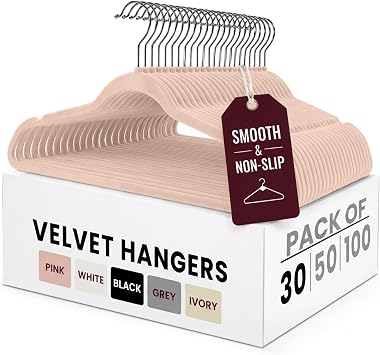 LDC Pink Velvet Hangers 30 Pack - Premium Non-Slip Clothes Coat Pants Felt Hanger for Closet - Heavy Duty Space Saving 360 Swivel Hook Hangars - Pink