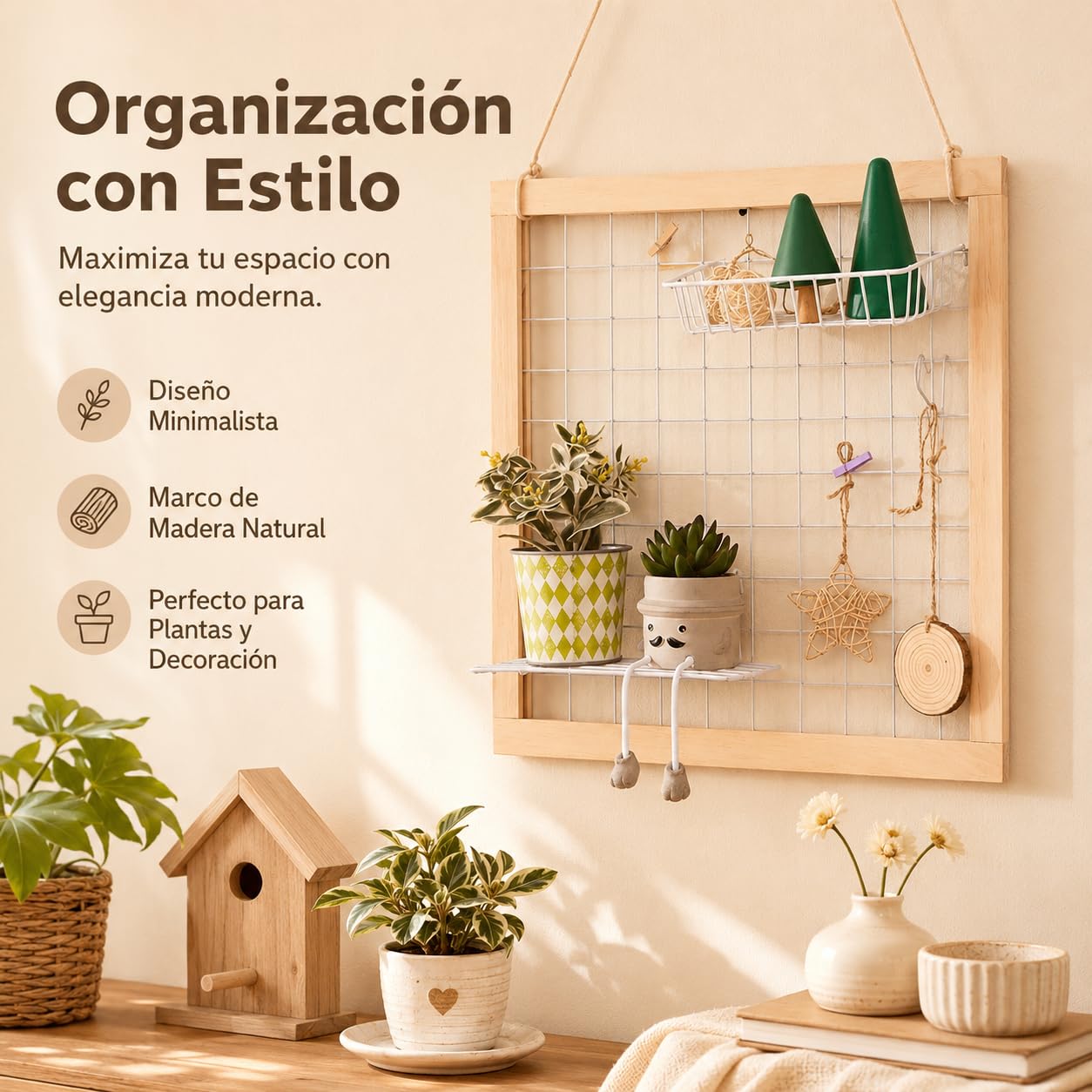 Celosías para terraza Exterior, de Madera, Decorativas Resistentes, Enrejado Pared Plantas, 10 Ganchos, 10 Unidades, Moderno Sencillo, Cuadrado