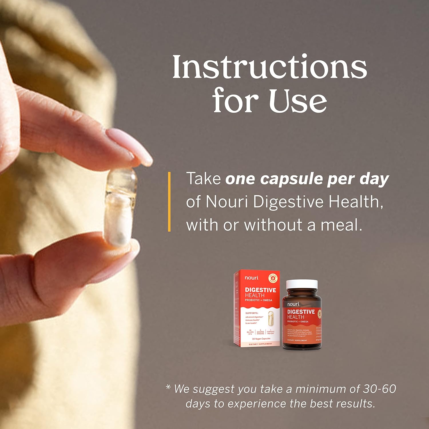Nouri Digestive Health Probiotic and Omega Oil, Probiotics for Digestive Health, For Men and Women, Take Daily - 30 Day Supply