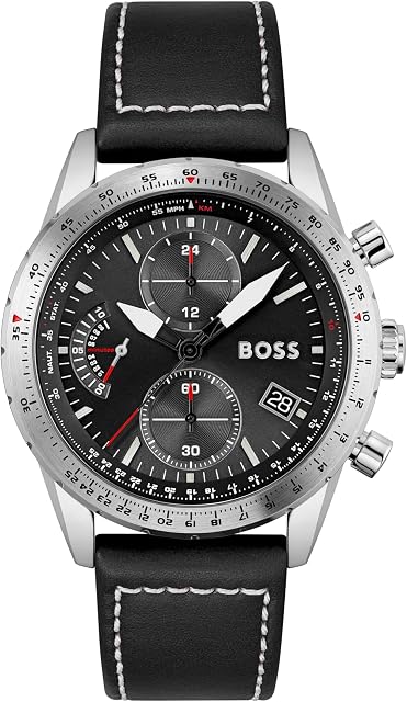 BOSS Chronograph Quartz Watch for Men with Black Leather Strap - 1513853