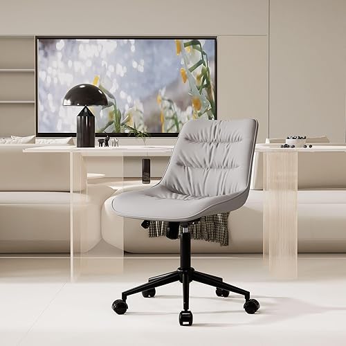 Miniatura 7 de Rowill Silla de oficina con ruedas, silla de escritorio giratoria sin brazos con altura ajustable, moderna silla de trabajo de piel sintética