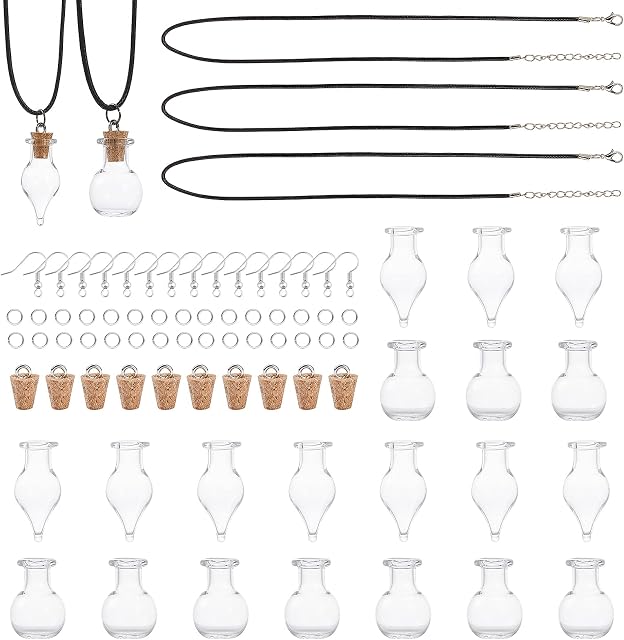 SUNNYCLUE 2 Styles 20Pcs Mini Glass Bottle Wish Earrings Making Kit Waxed Cotton Cord & Earring Hooks Teardrop Round Clear Globe Charms Pendants for DIY Earring Necklace Jewellery Making