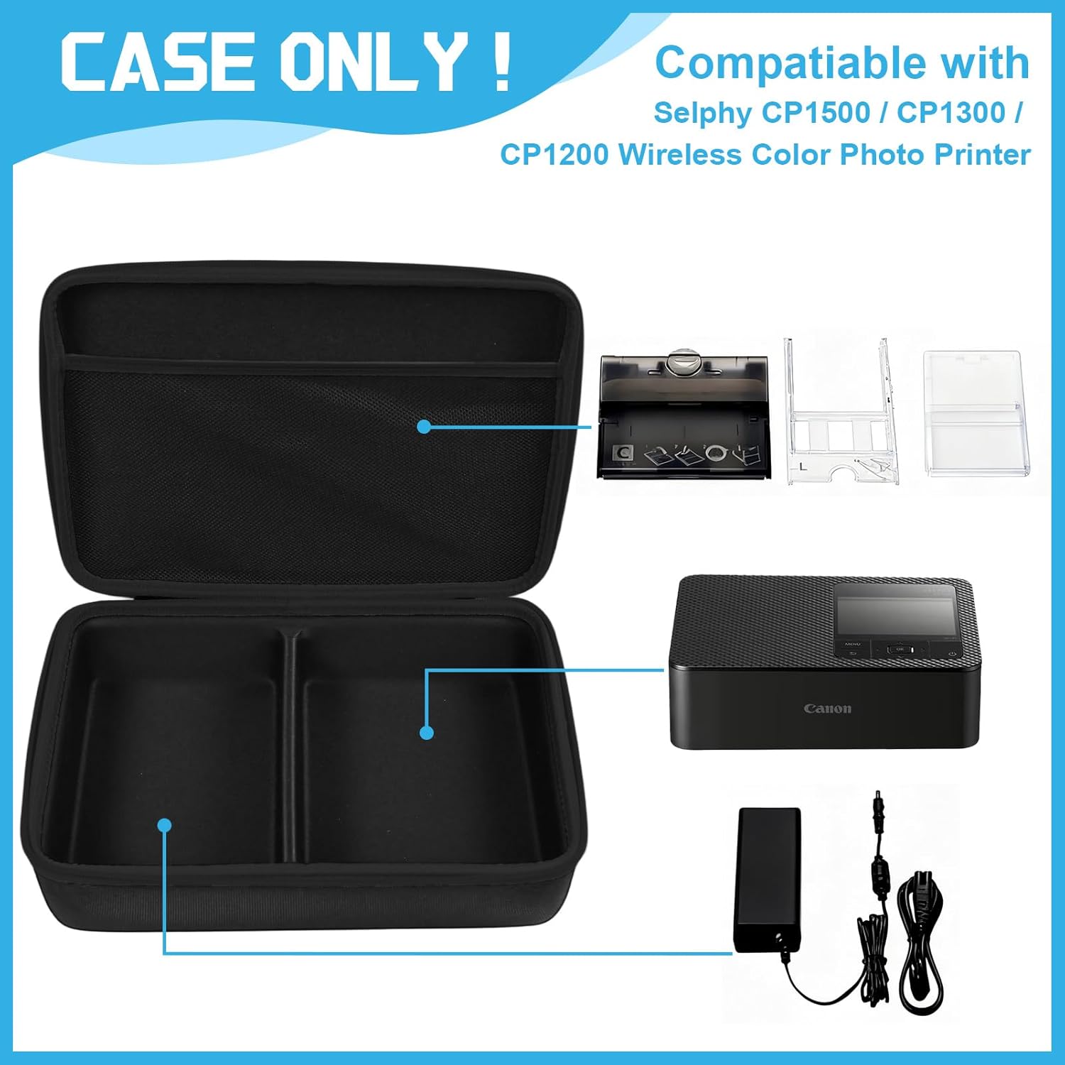 BYSTER Storage Case Compatible with Canon Selphy CP1500 CP1300 CP1200 Wireless Color Photo Printer, Black