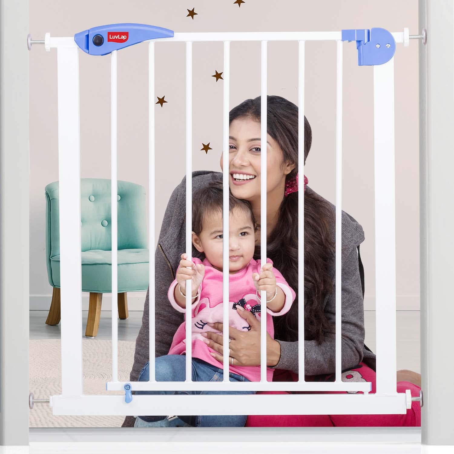 LuvLap Auto Close Indoor Safety Gate for Baby for Door Way Size 76 to 85 cm Wide, White