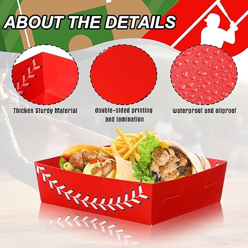 Miniatura 4 de Paquete de 36 suministros para fiestas temáticas deportivas, platos deportivos de 5 libras, bandejas de comida para nachos, botes de papel grandes,