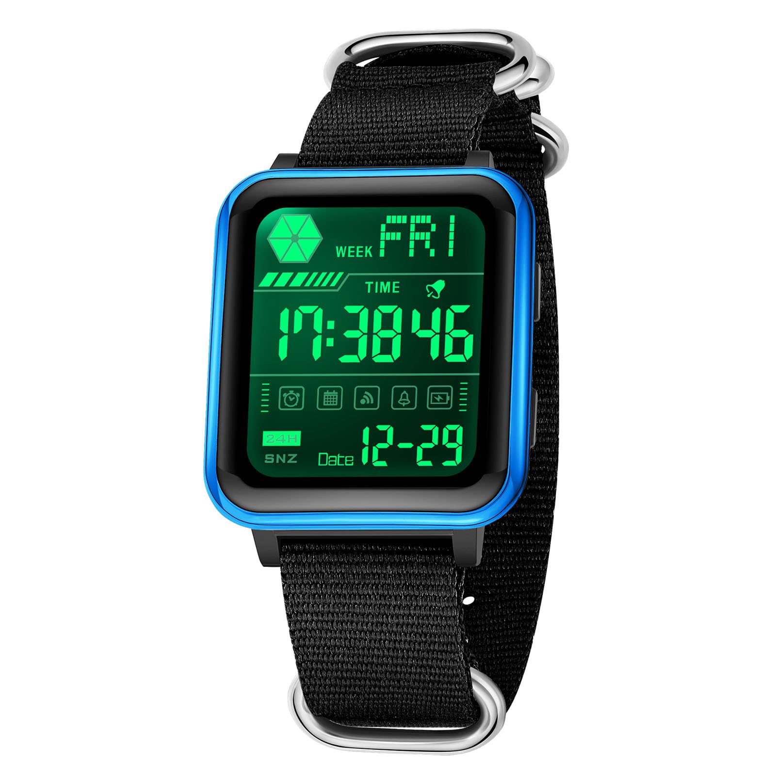 Gosasa Montre numérique unisexe avec bracelet en nylon, 5 ATM, montre LED