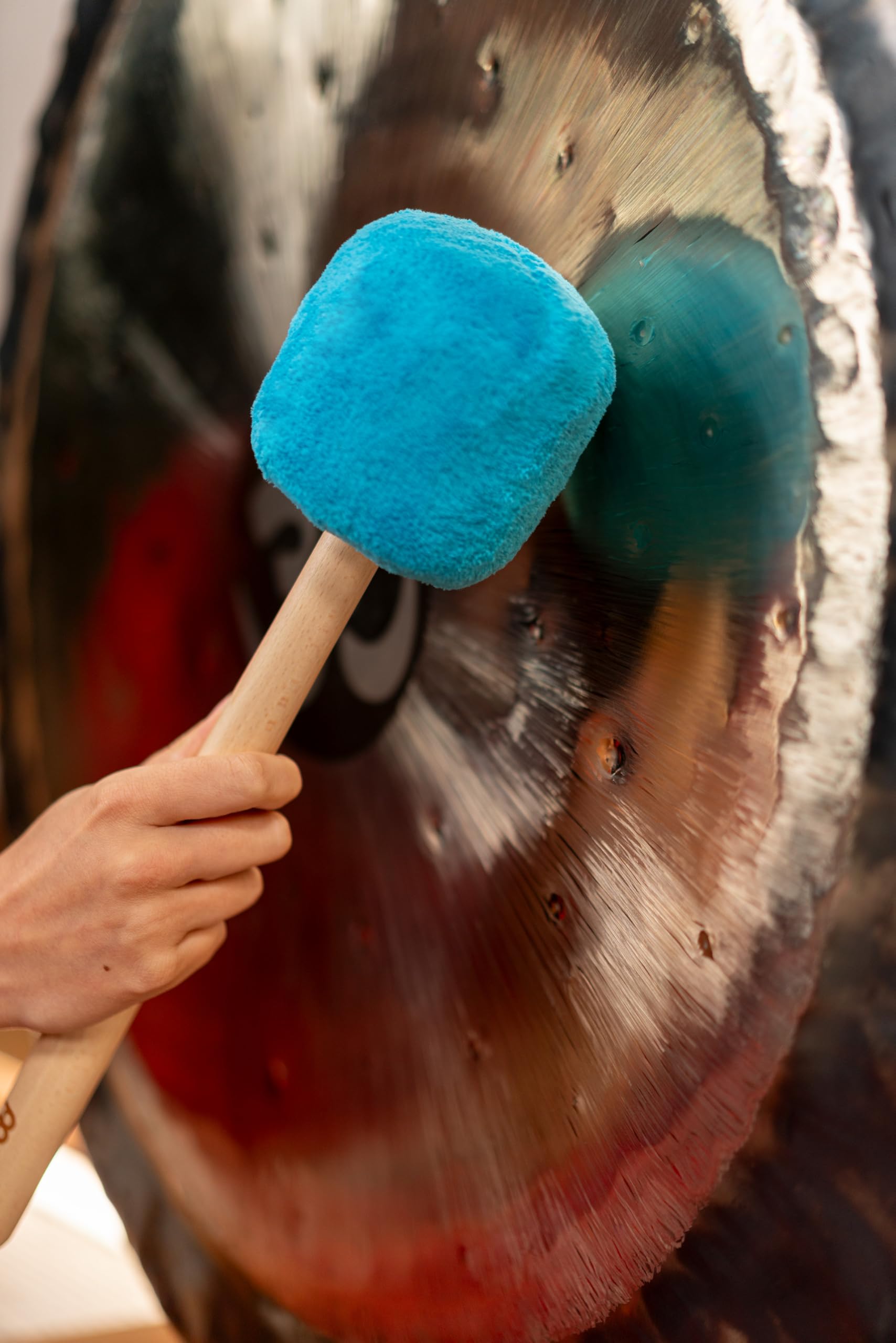 Sonic Energy Mailloches de Gong Large – Mailloche bleue avec manche en bois de hêtre – Pour les joueurs de gong, la méditation, la percussion – Laine de mouton, rembourrage synthétique (MGM-L-SP)